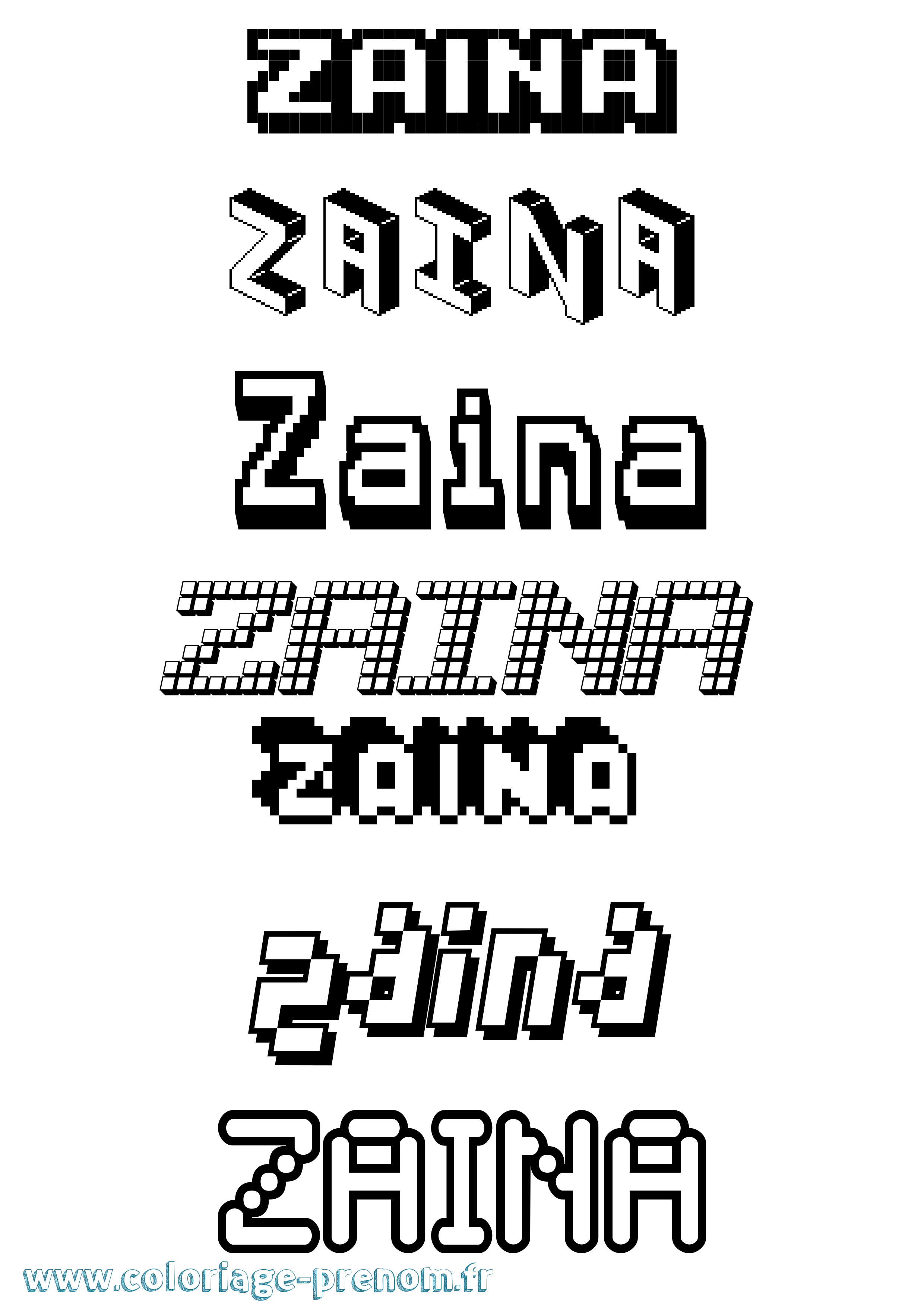Coloriage prénom Zaina Pixel