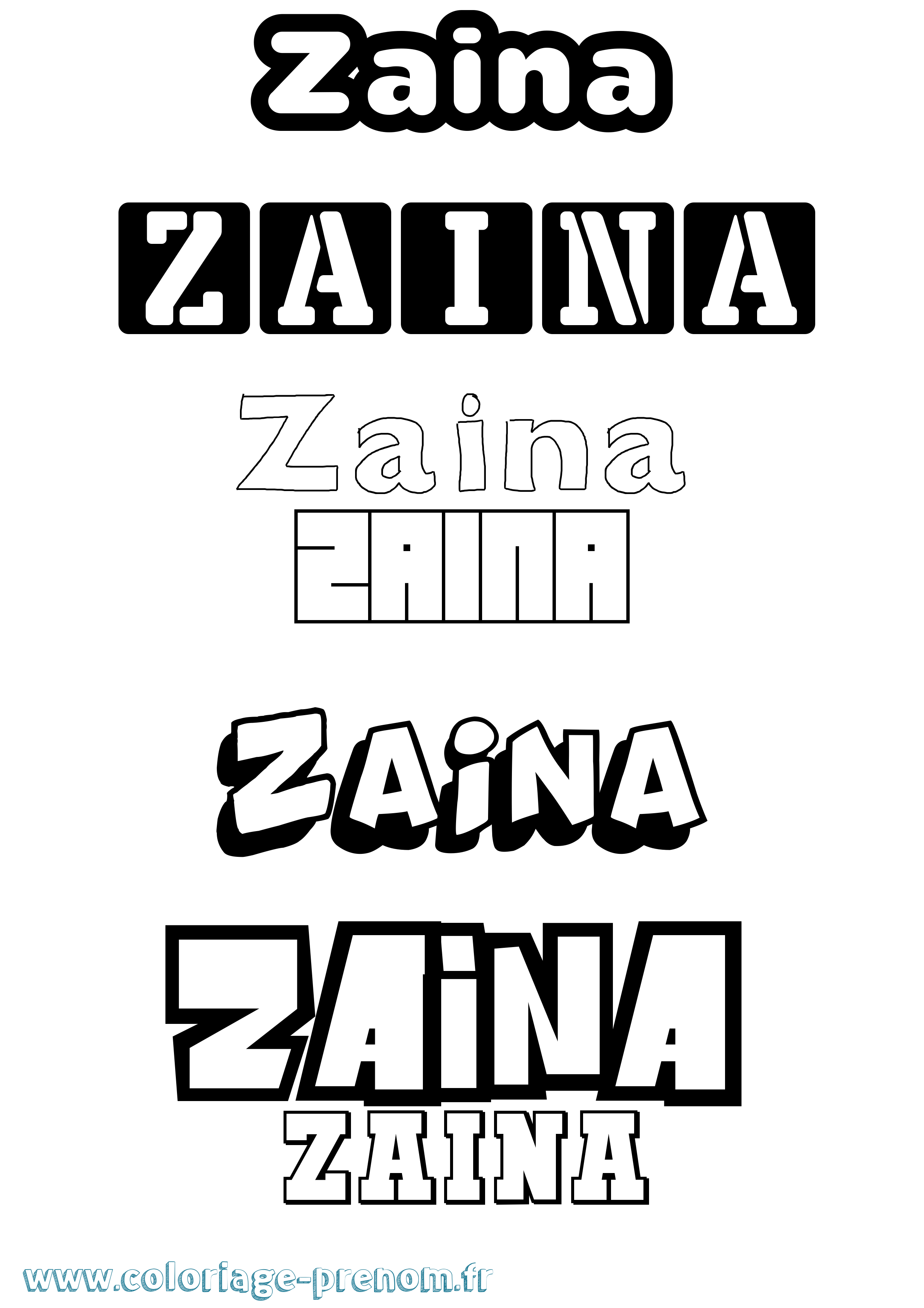 Coloriage prénom Zaina Simple