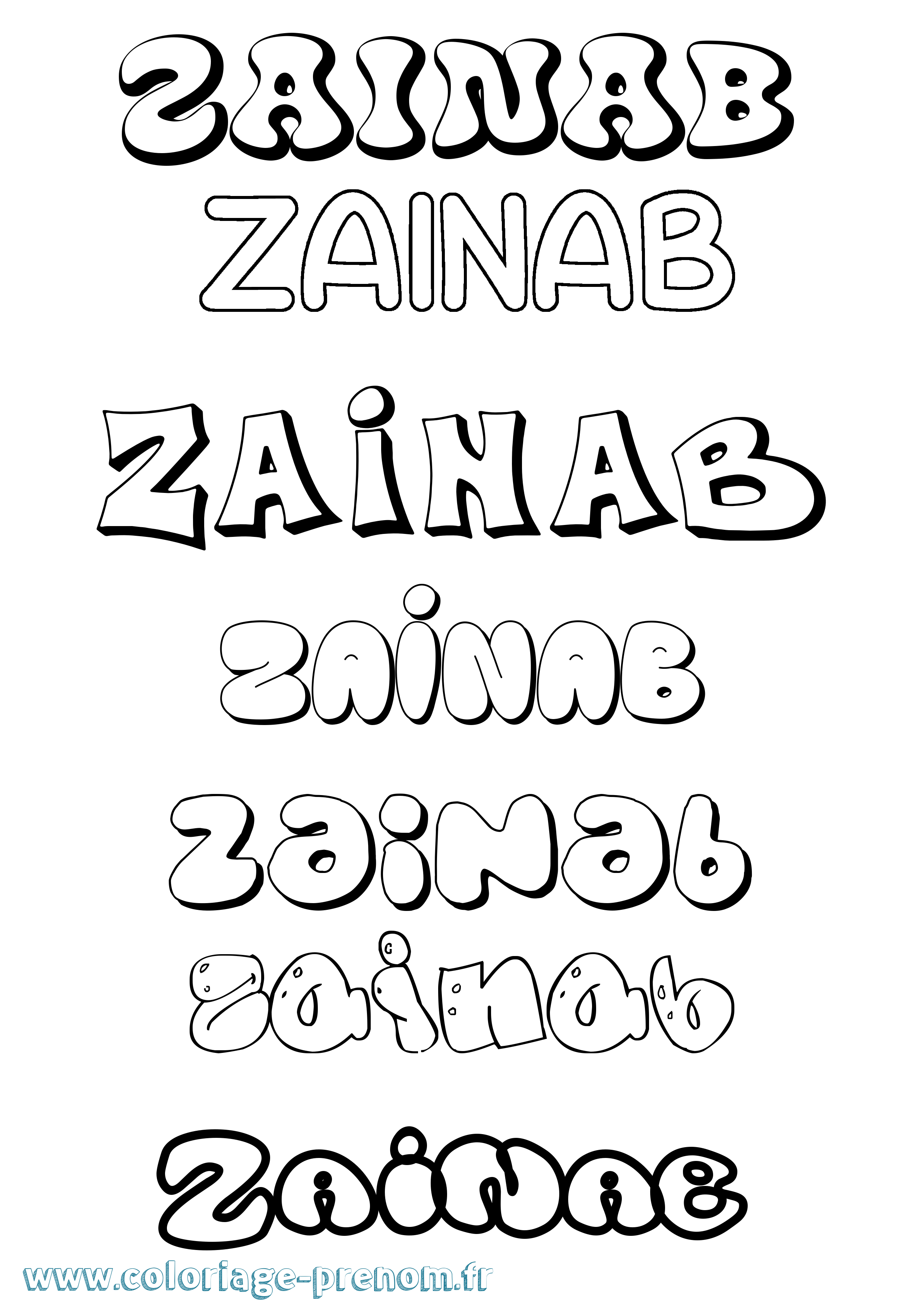 Coloriage prénom Zainab Bubble