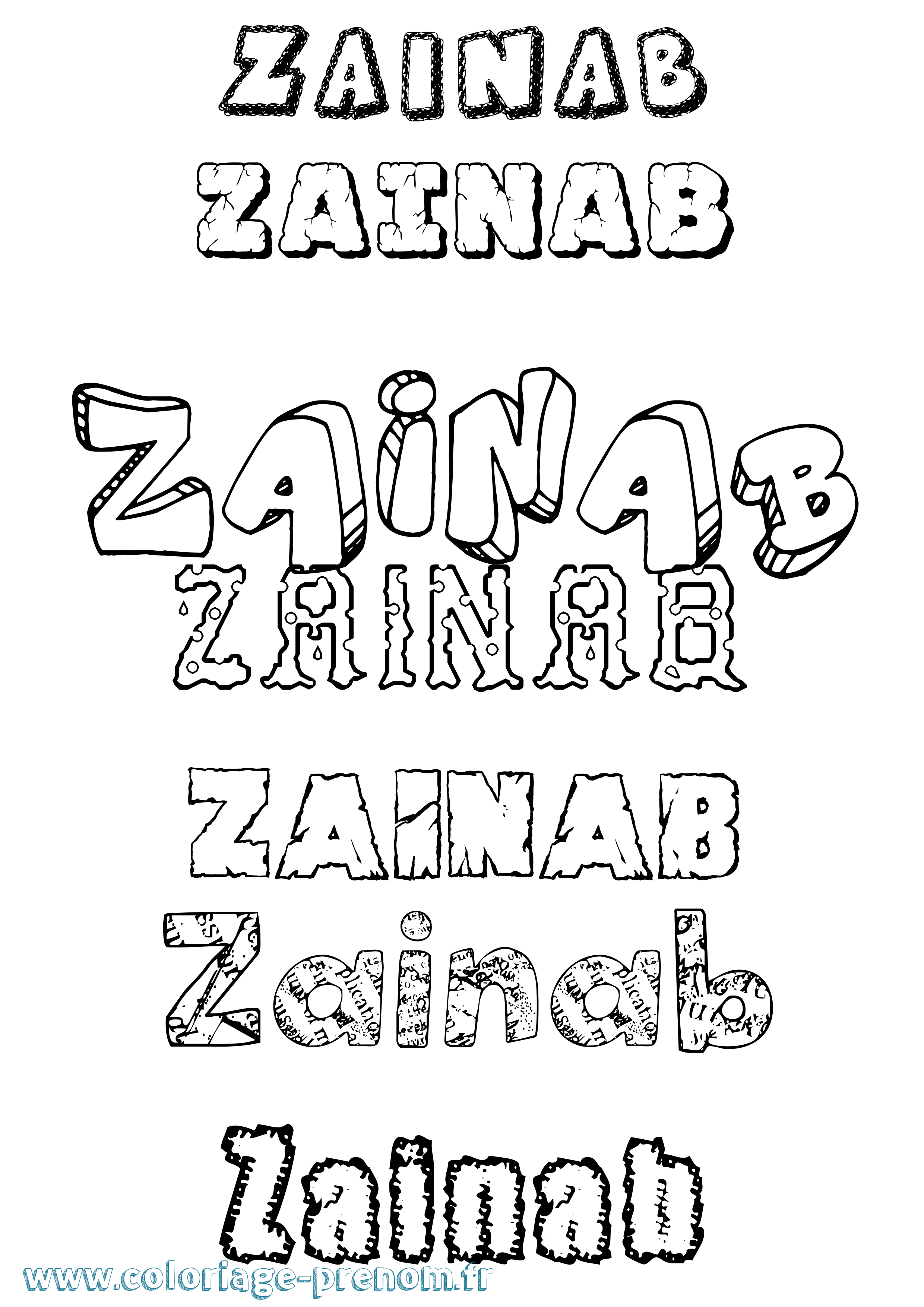 Coloriage prénom Zainab Destructuré
