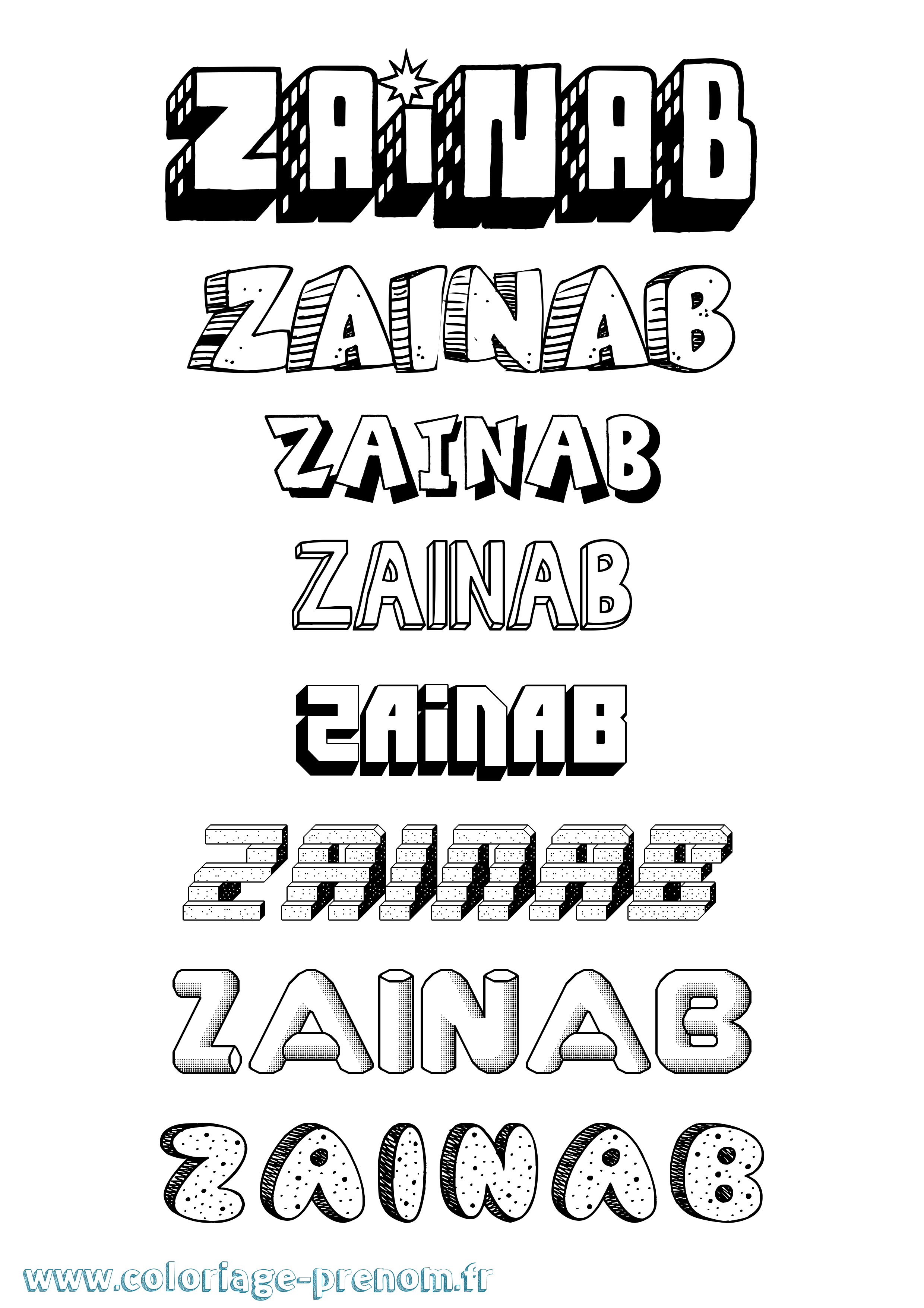 Coloriage prénom Zainab Effet 3D
