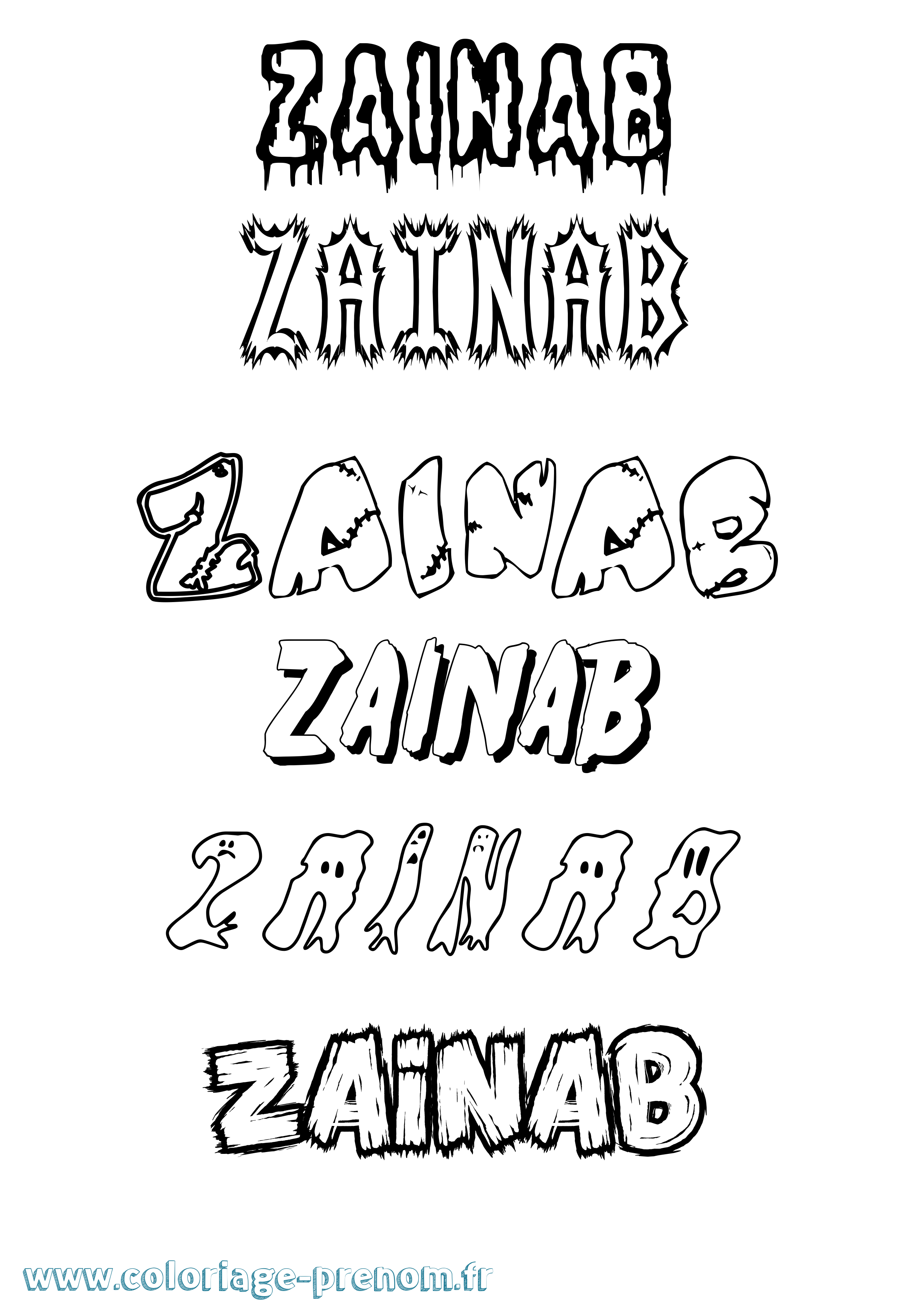 Coloriage prénom Zainab Frisson