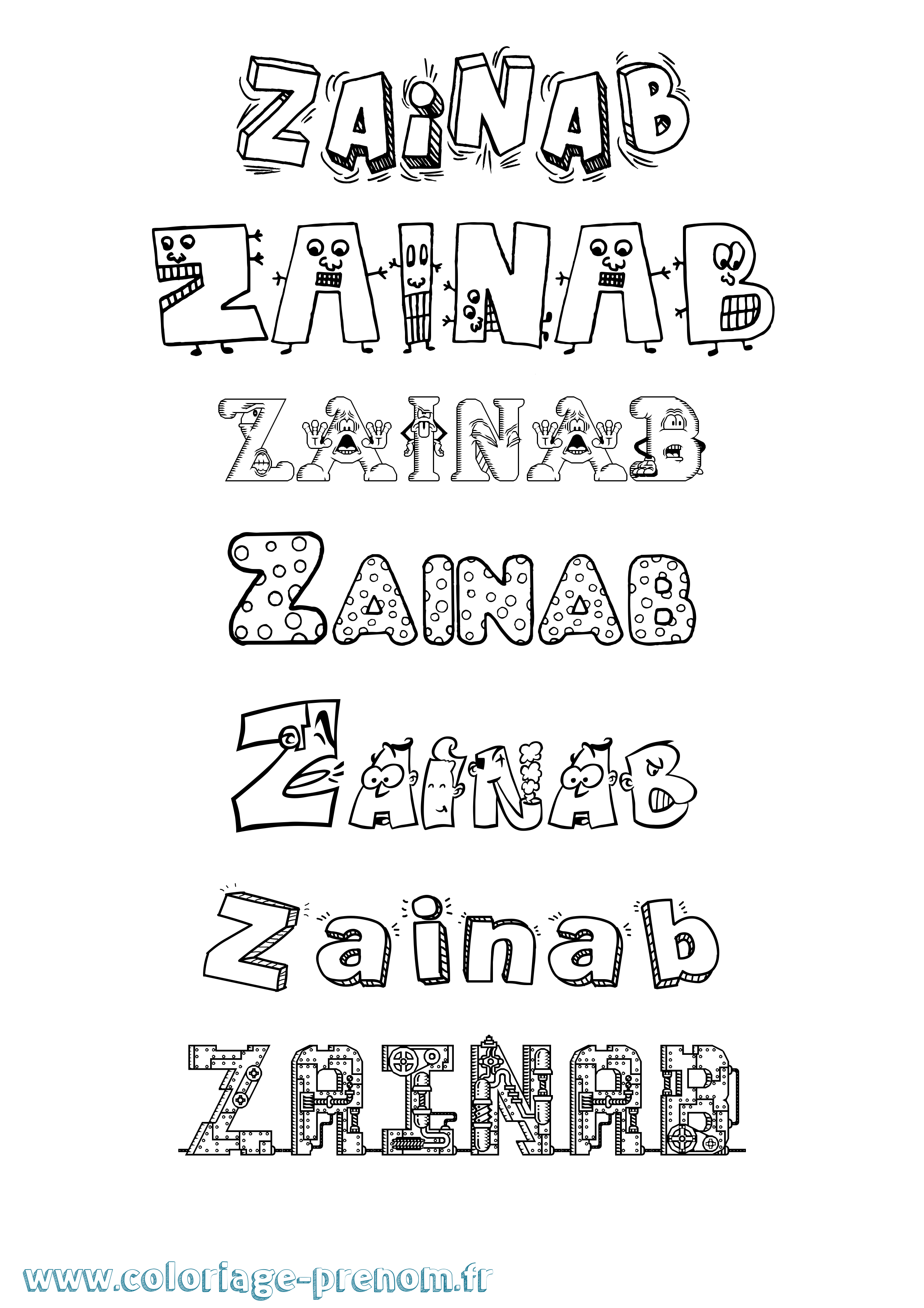 Coloriage prénom Zainab Fun