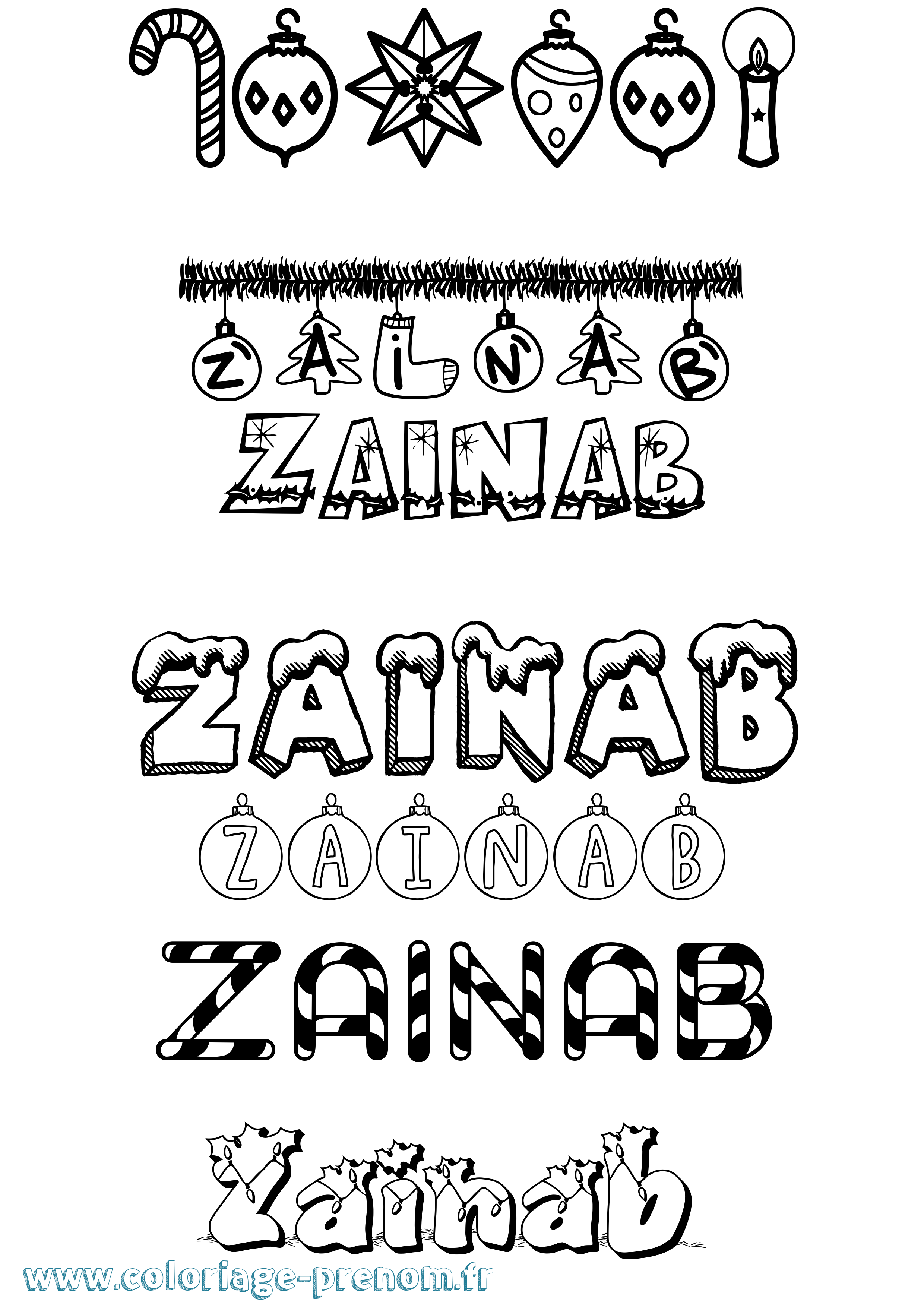 Coloriage prénom Zainab Noël
