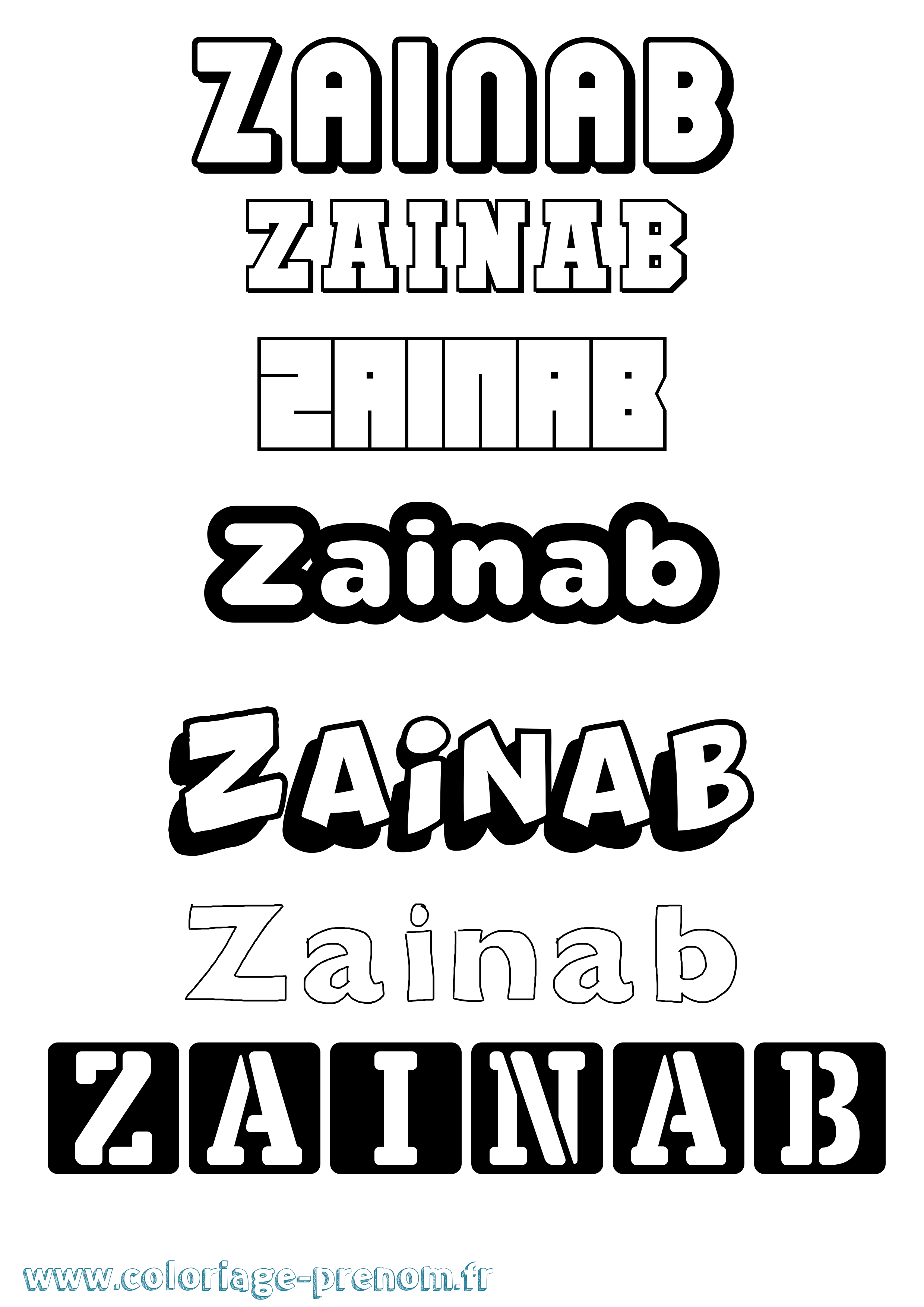 Coloriage prénom Zainab Simple