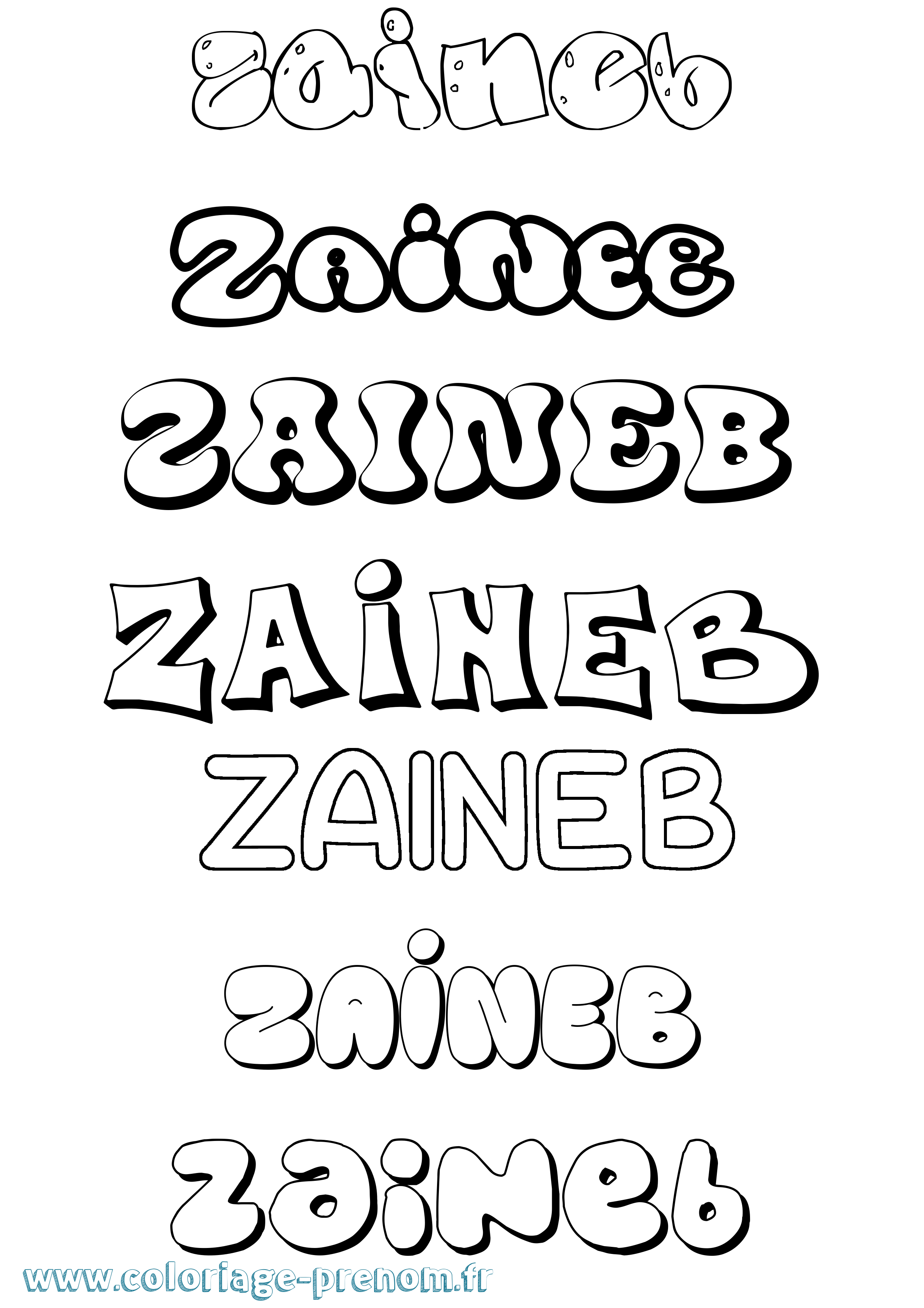 Coloriage prénom Zaineb Bubble