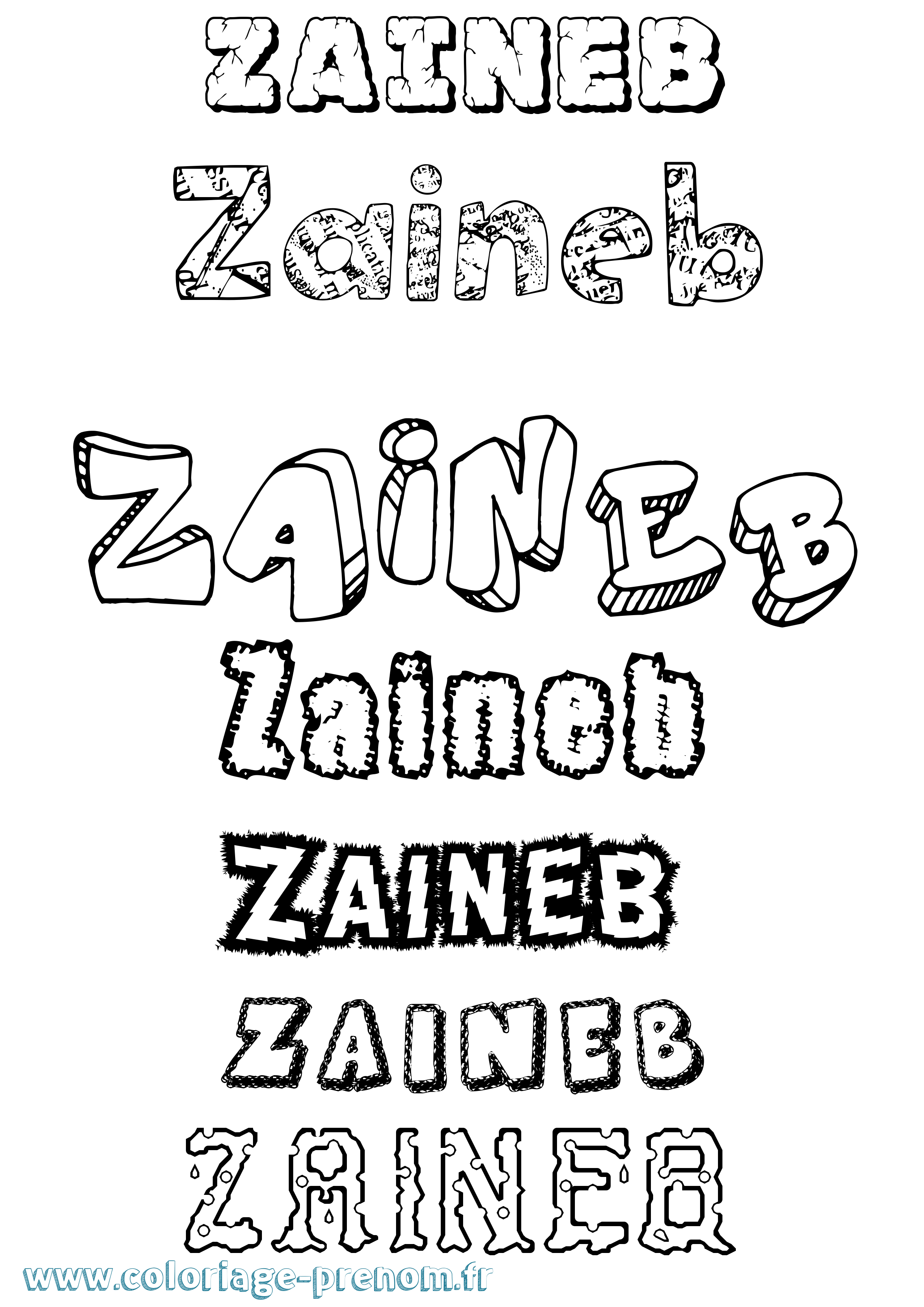 Coloriage prénom Zaineb Destructuré