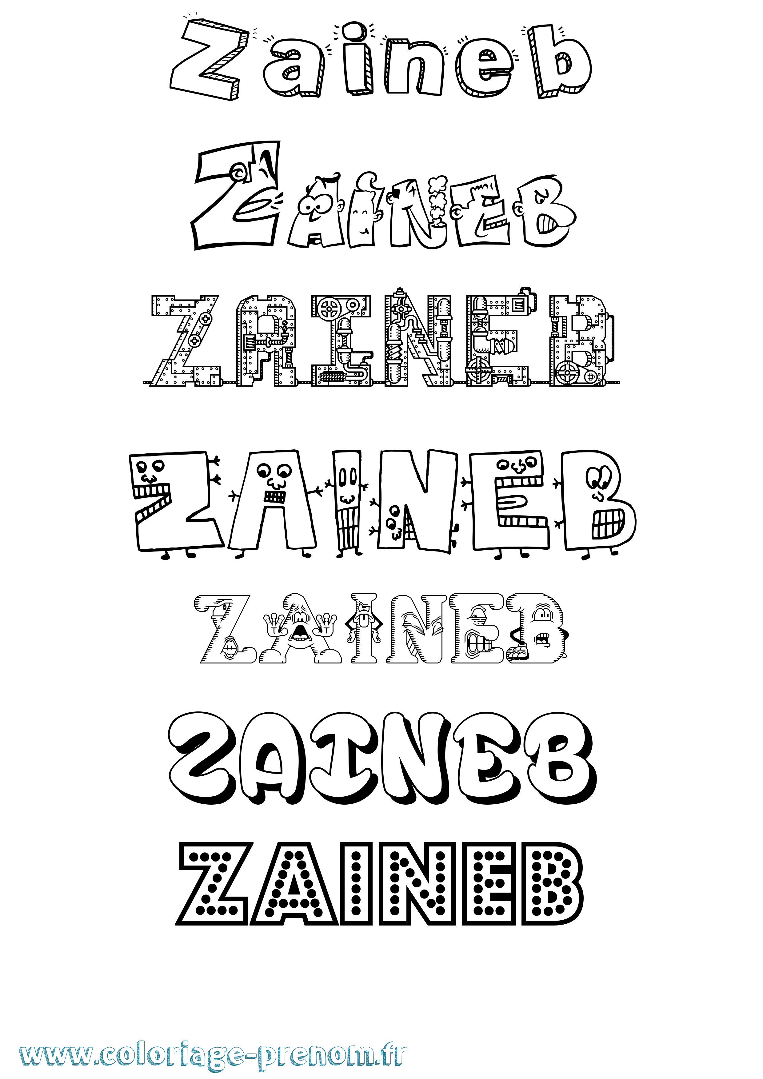 Coloriage prénom Zaineb Fun