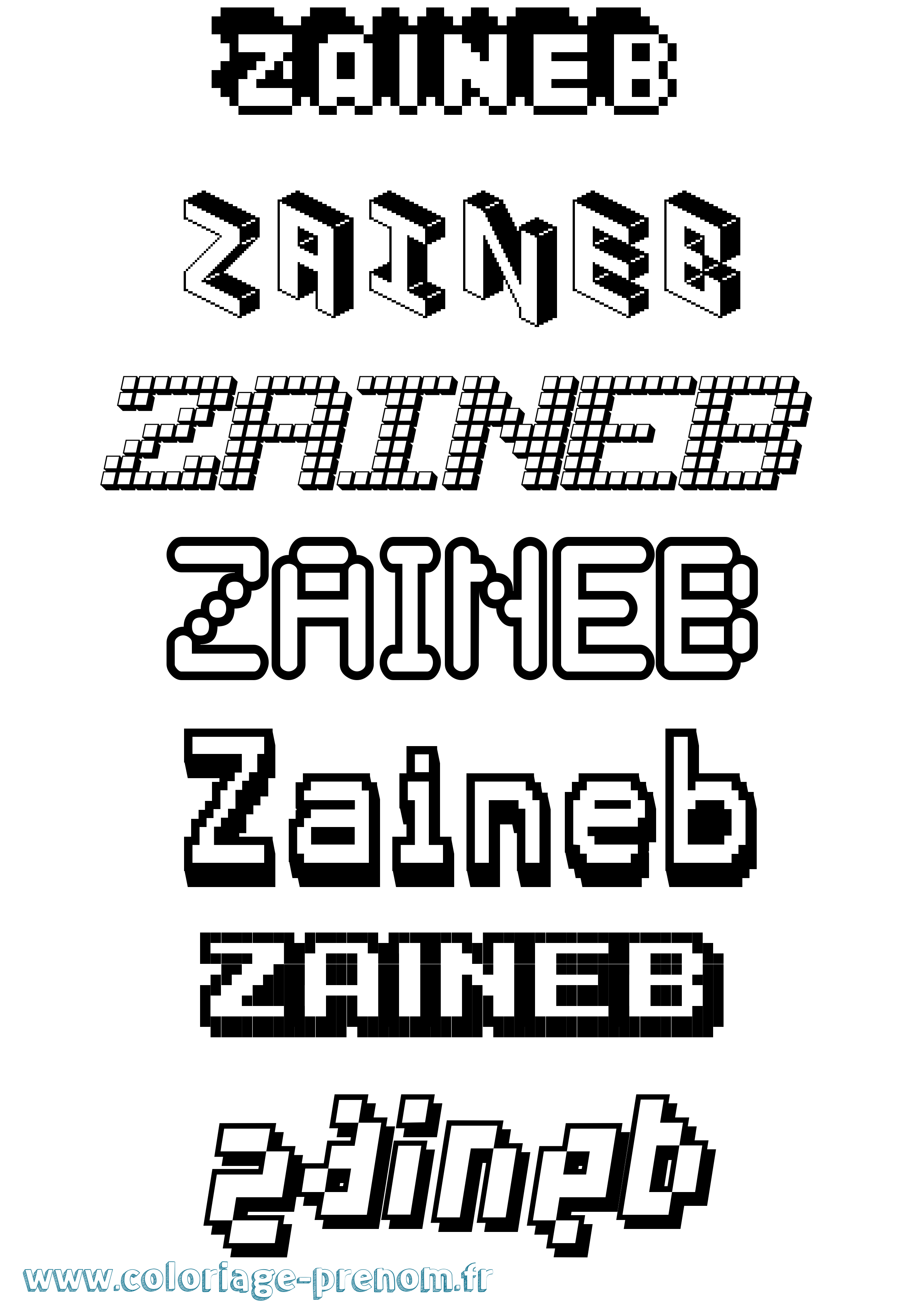 Coloriage prénom Zaineb Pixel