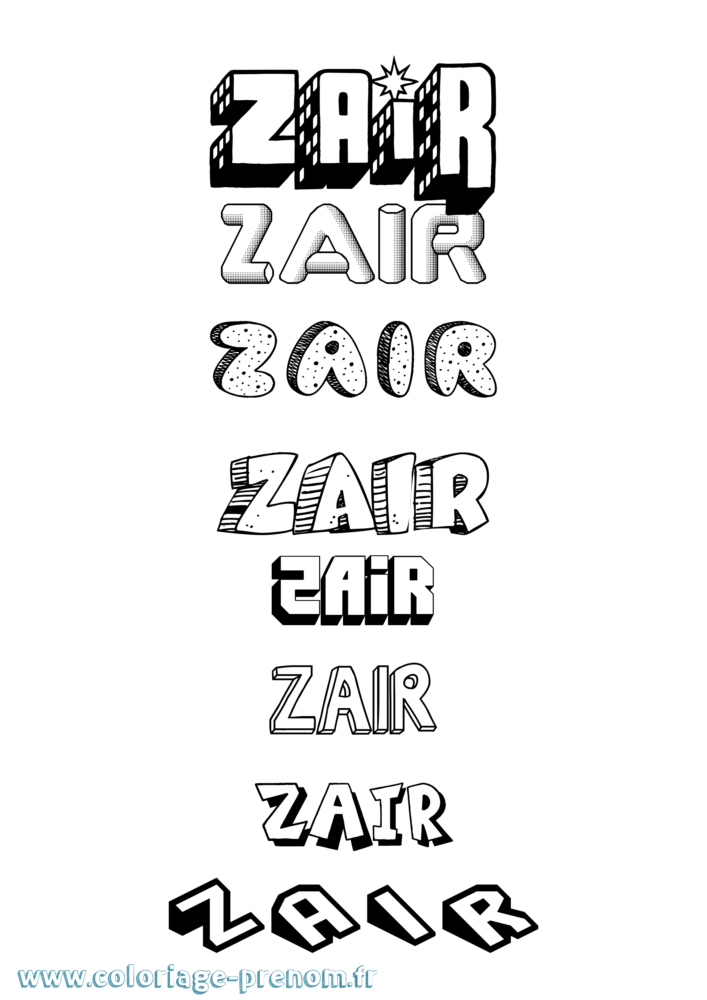 Coloriage Zair Effet 3D Coloriage prénom Zair Effet 3D