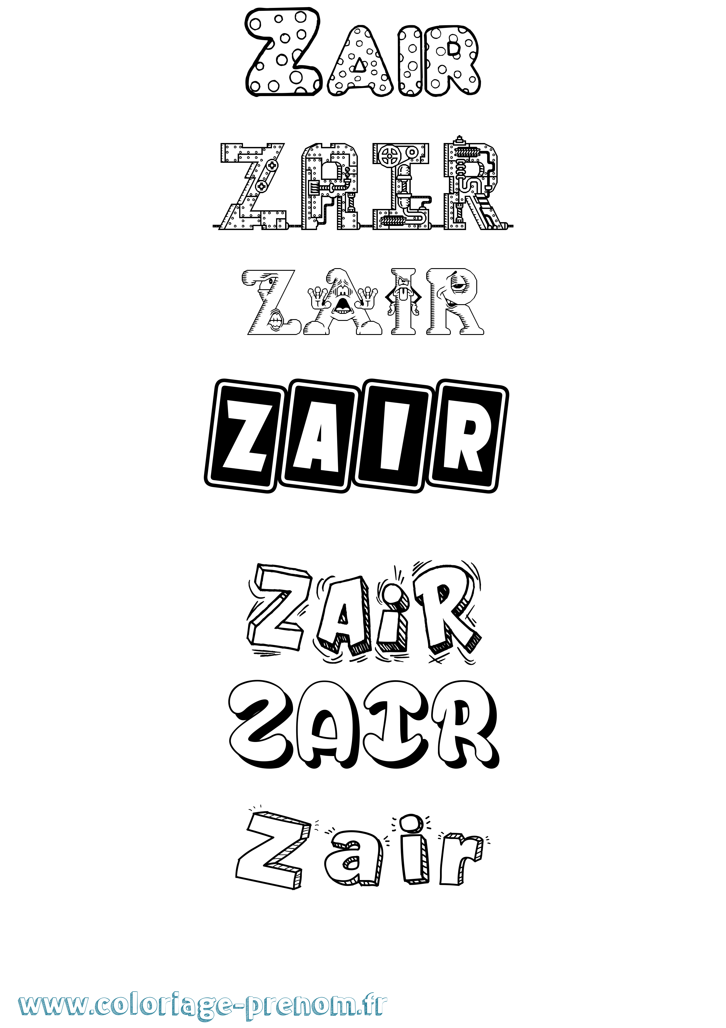 Coloriage prénom Zair Fun