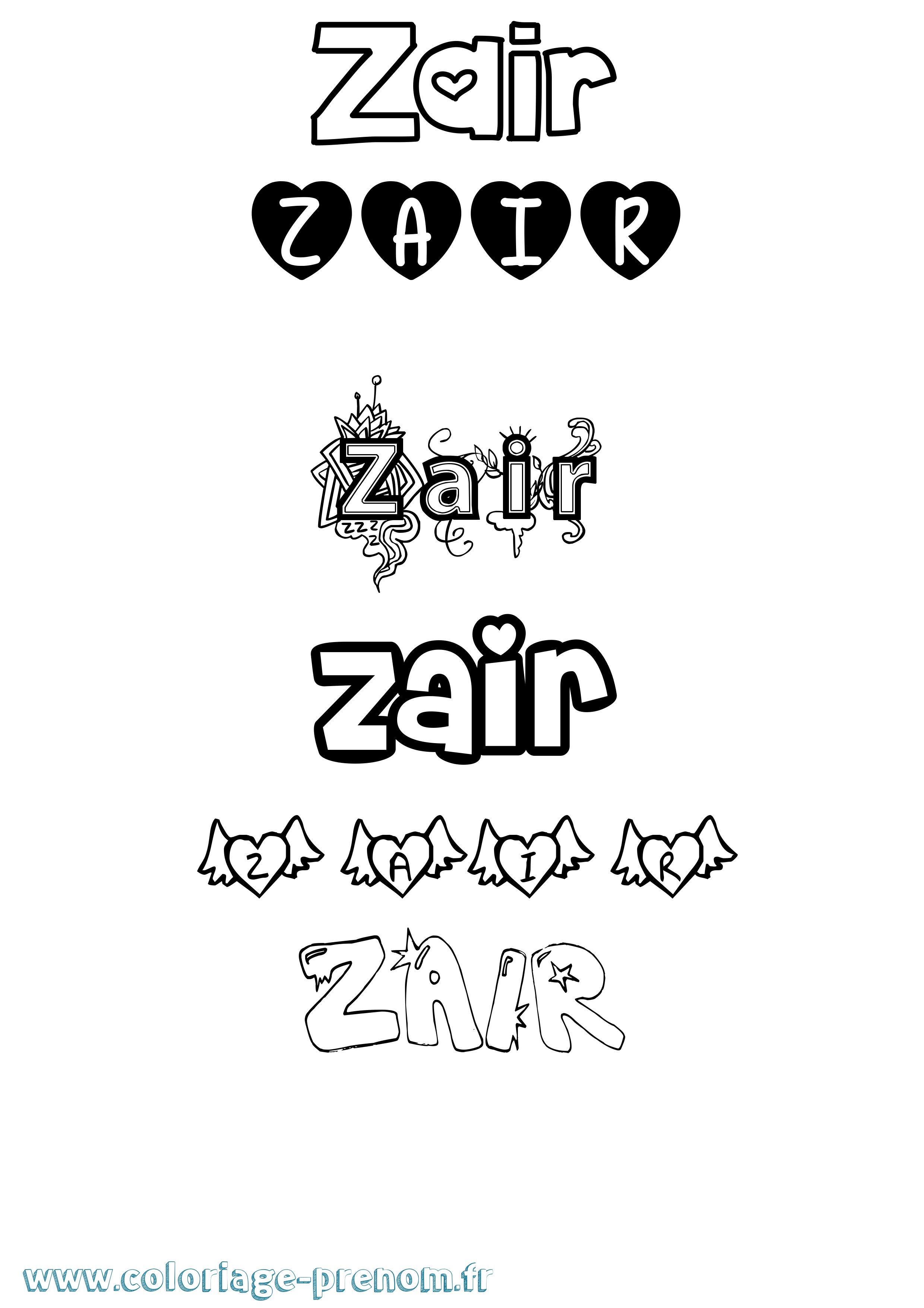 Coloriage prénom Zair Girly