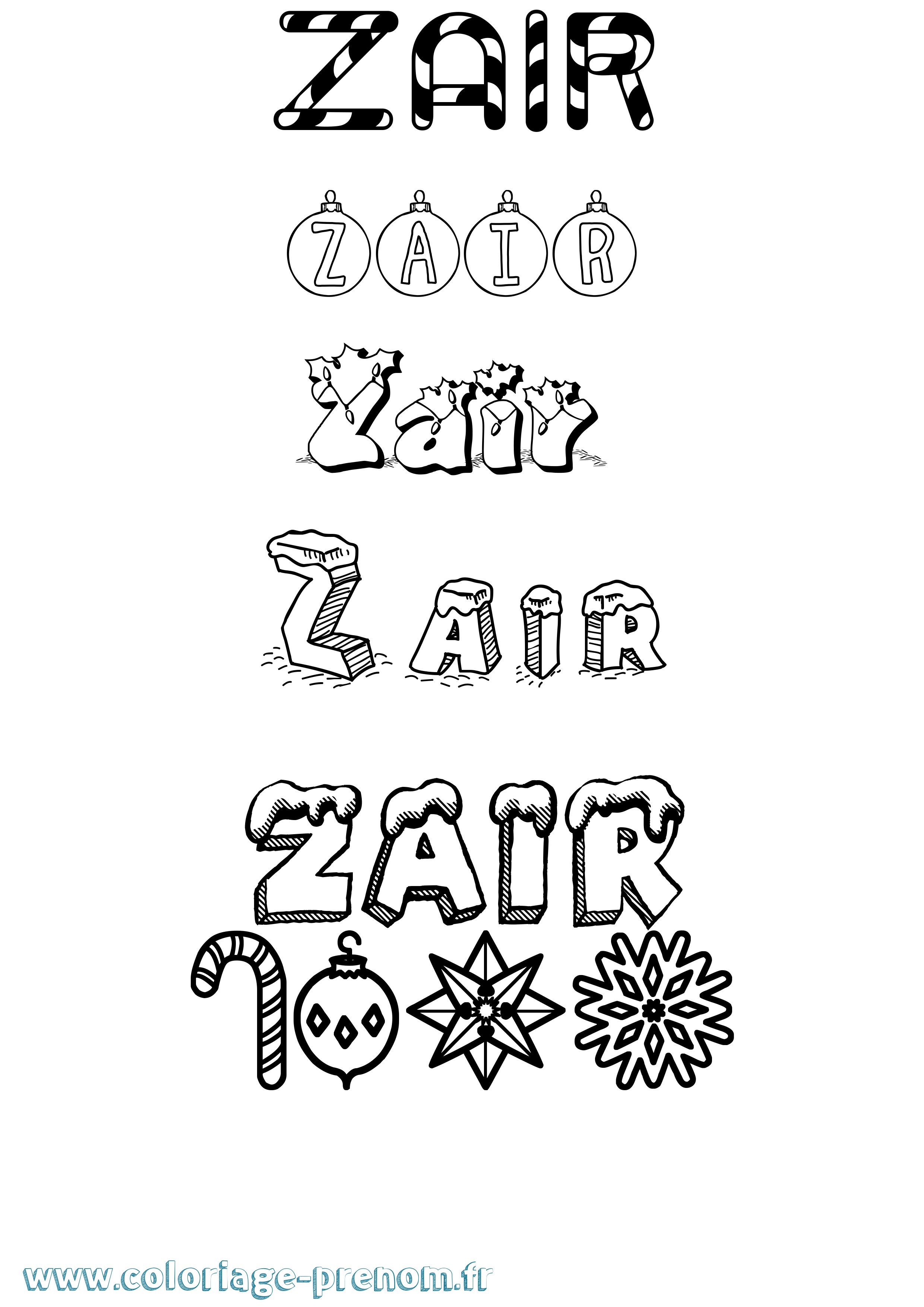 Coloriage Zair Noël Coloriage prénom Zair Noël