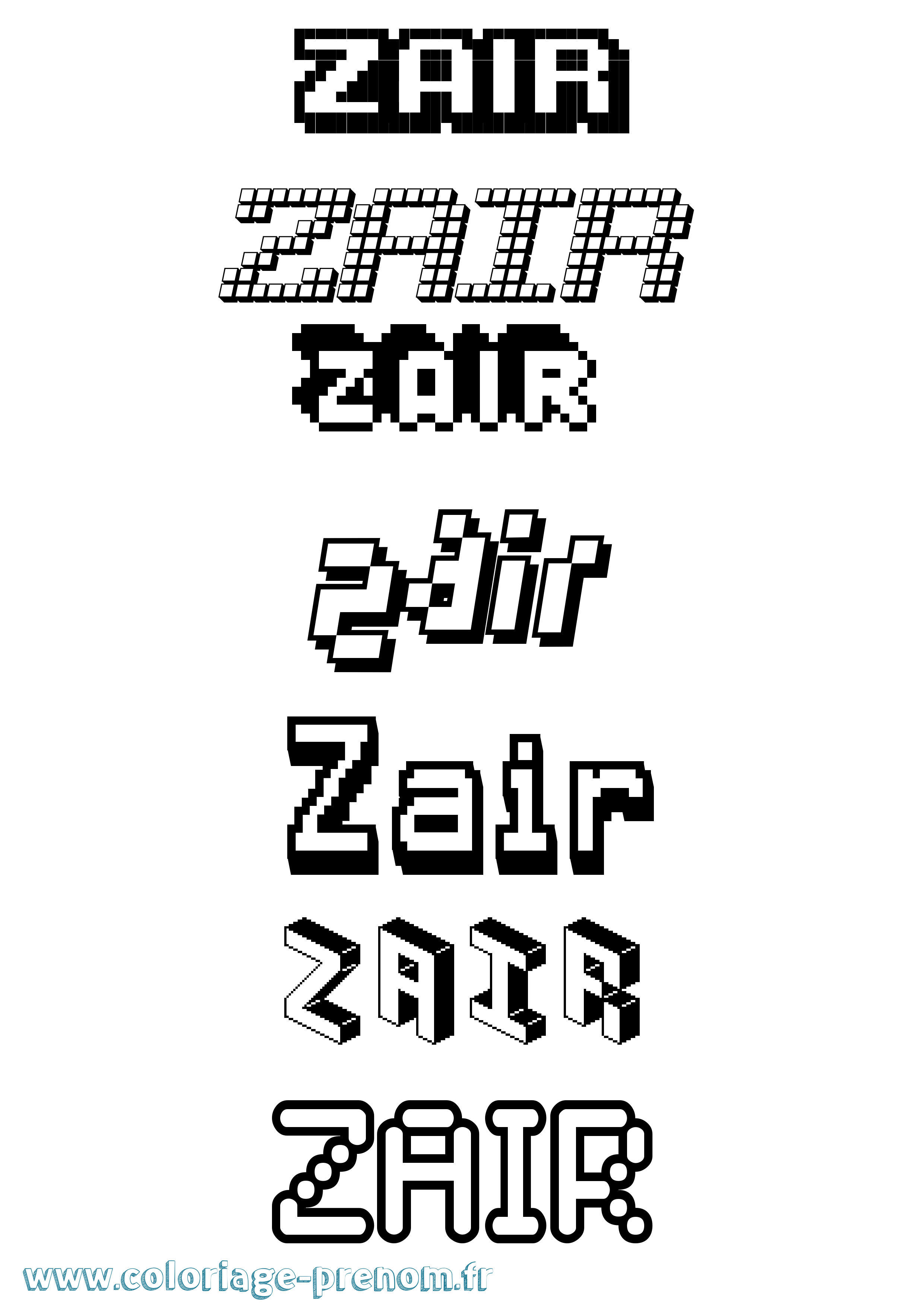 Coloriage prénom Zair Pixel