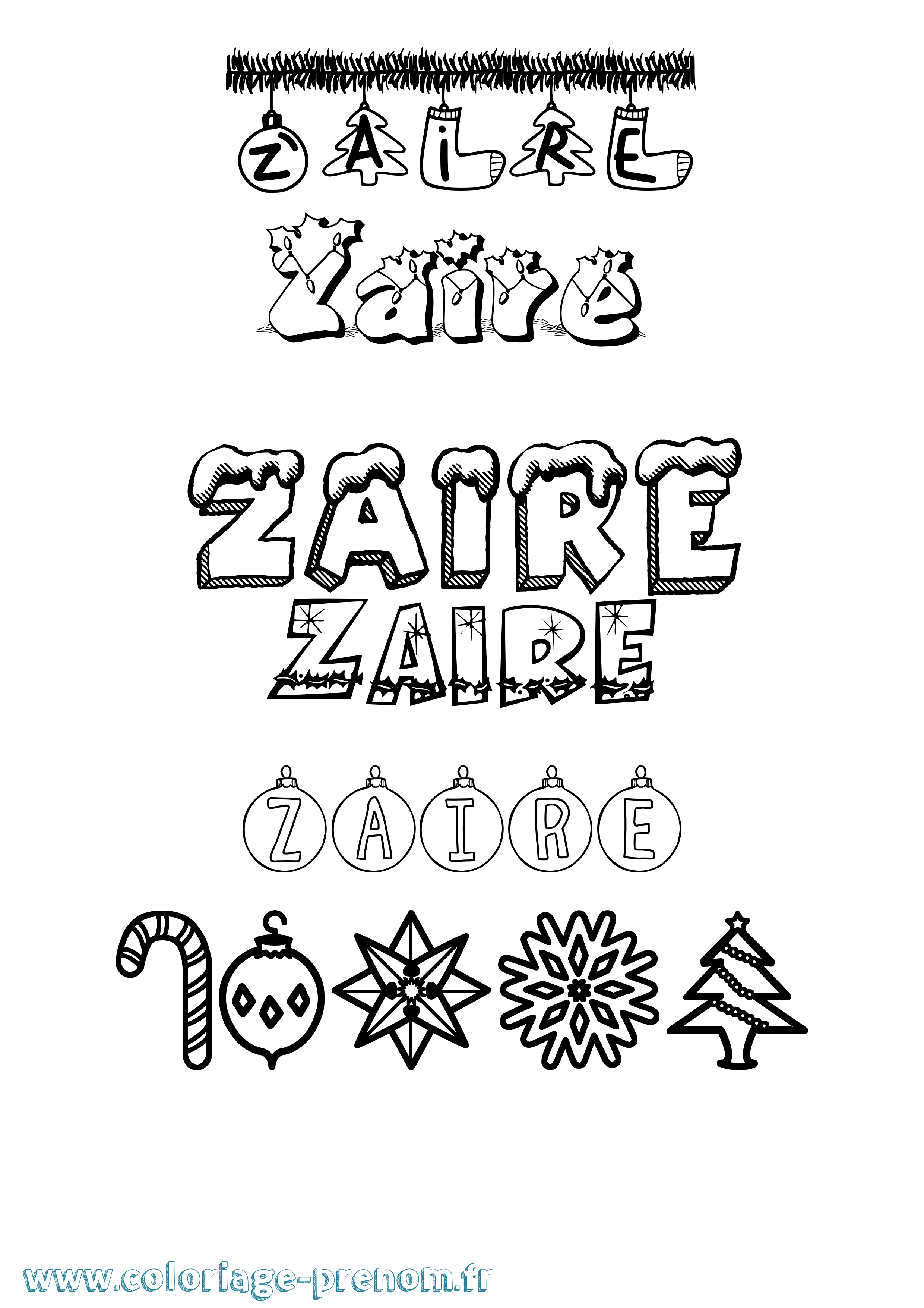 Coloriage Zaire Noël Coloriage prénom Zaire Noël