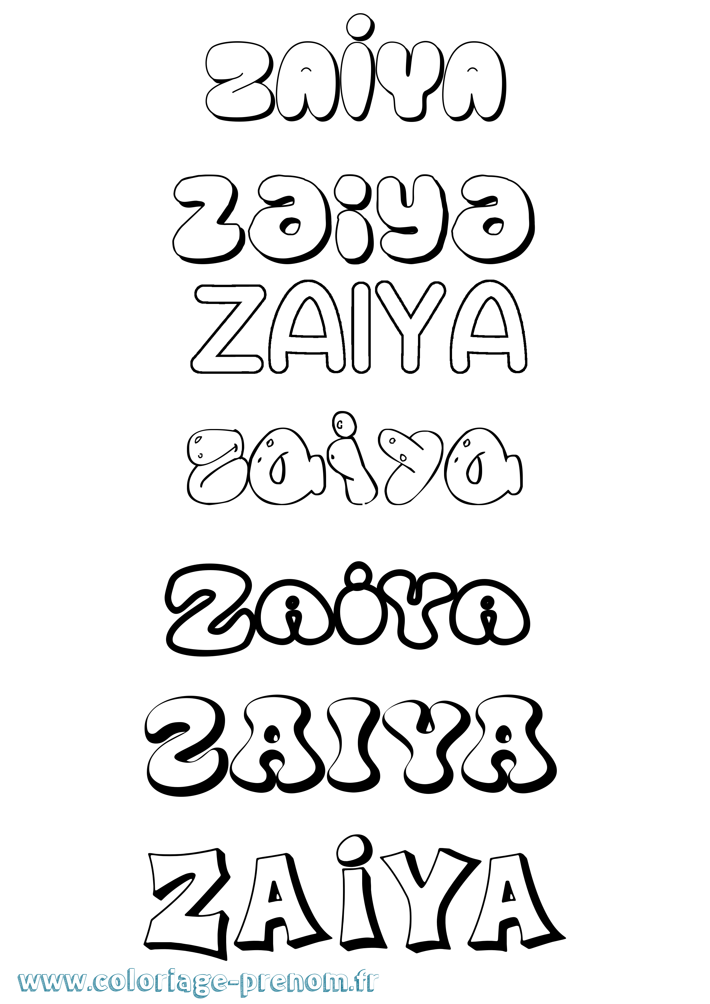 Coloriage prénom Zaiya Bubble