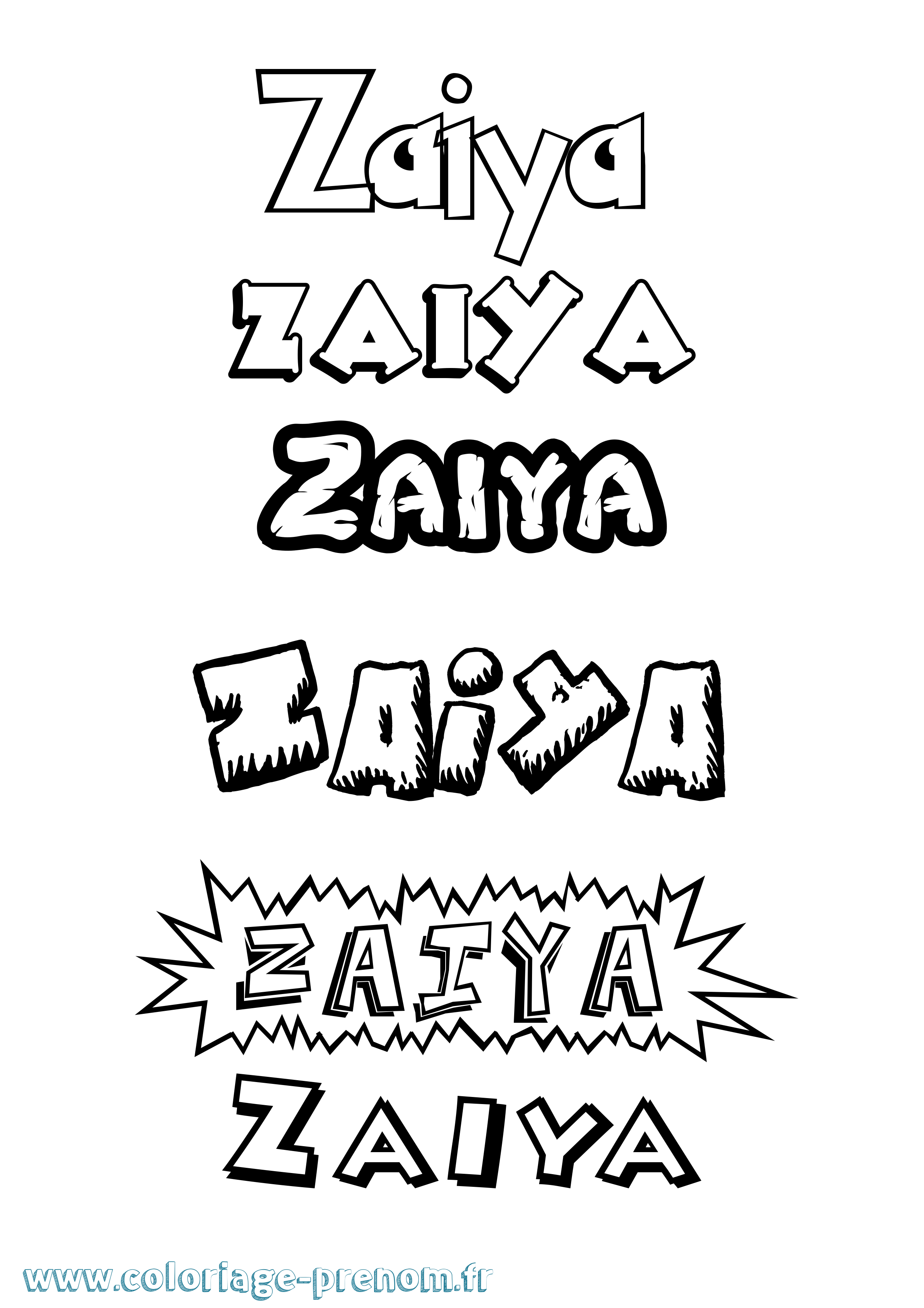 Coloriage prénom Zaiya Dessin Animé