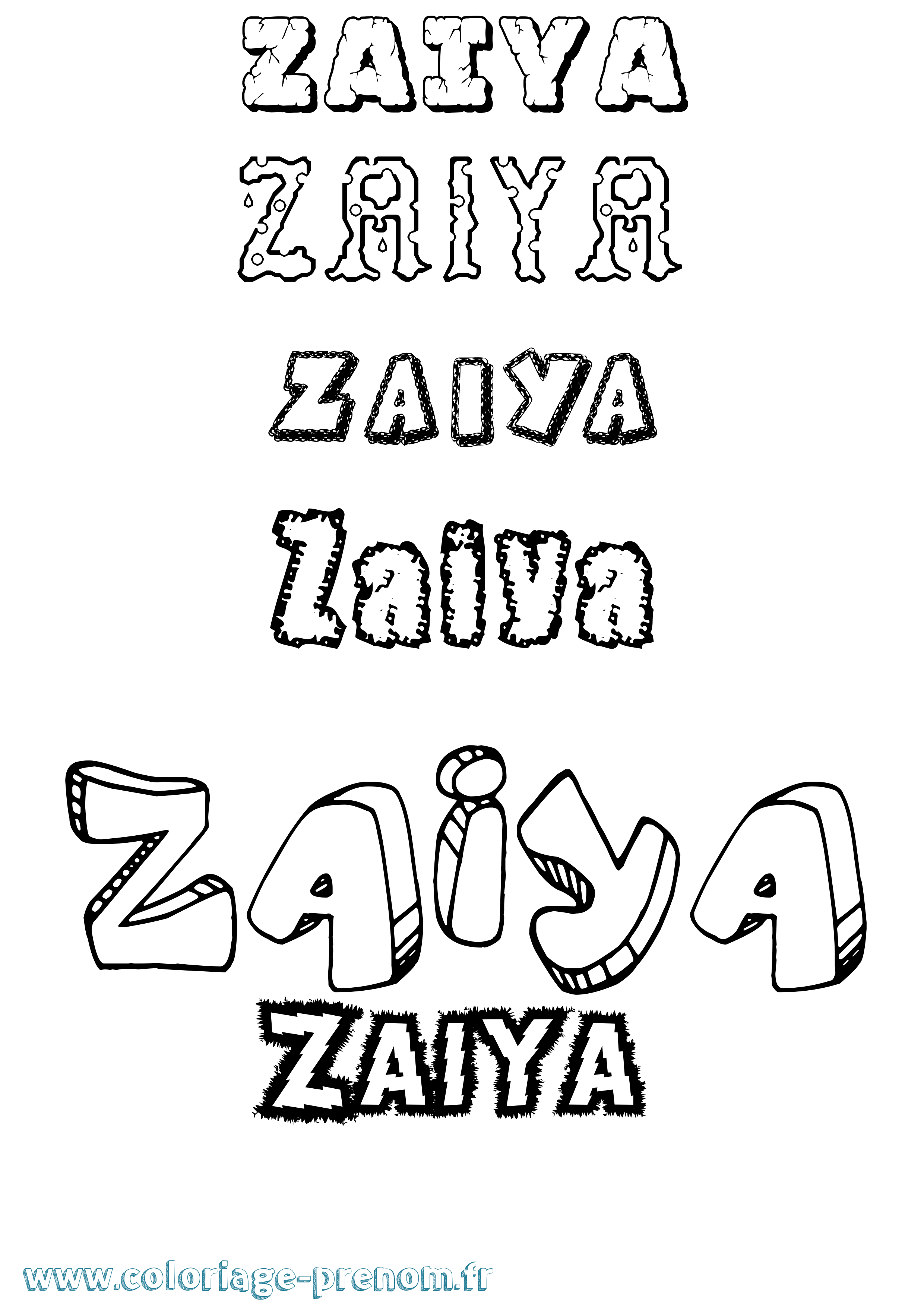 Coloriage prénom Zaiya Destructuré
