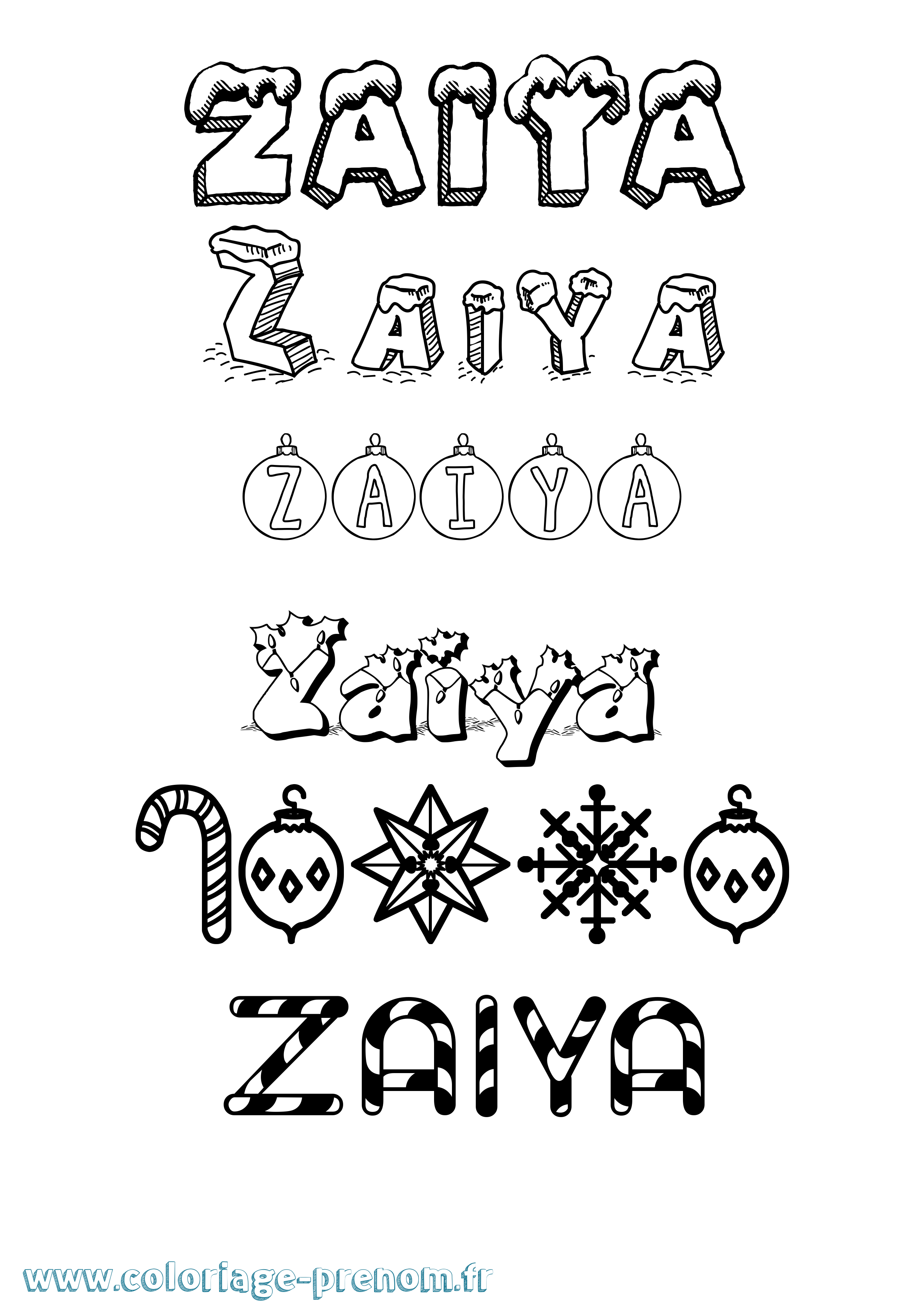 Coloriage prénom Zaiya Noël