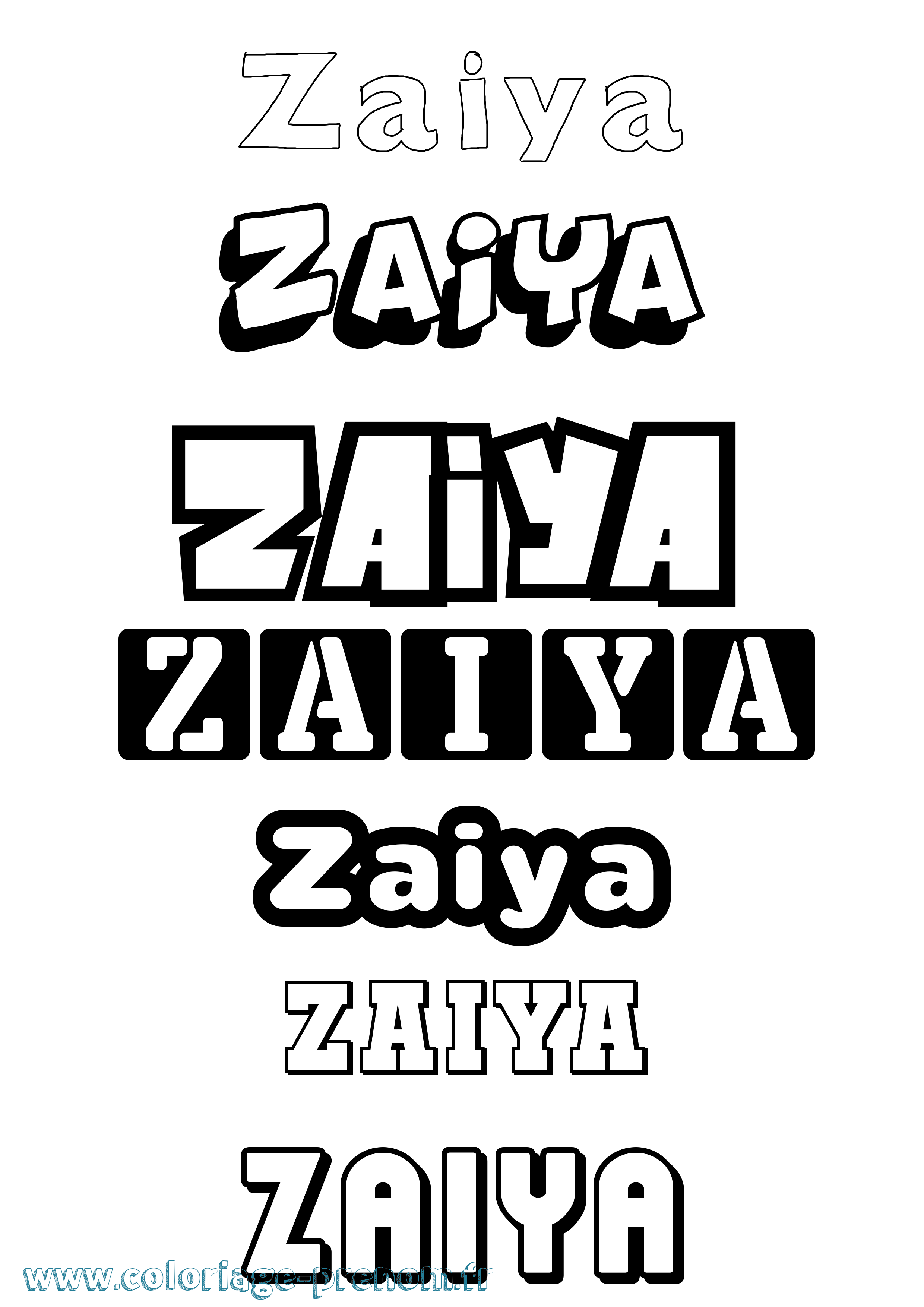 Coloriage prénom Zaiya Simple