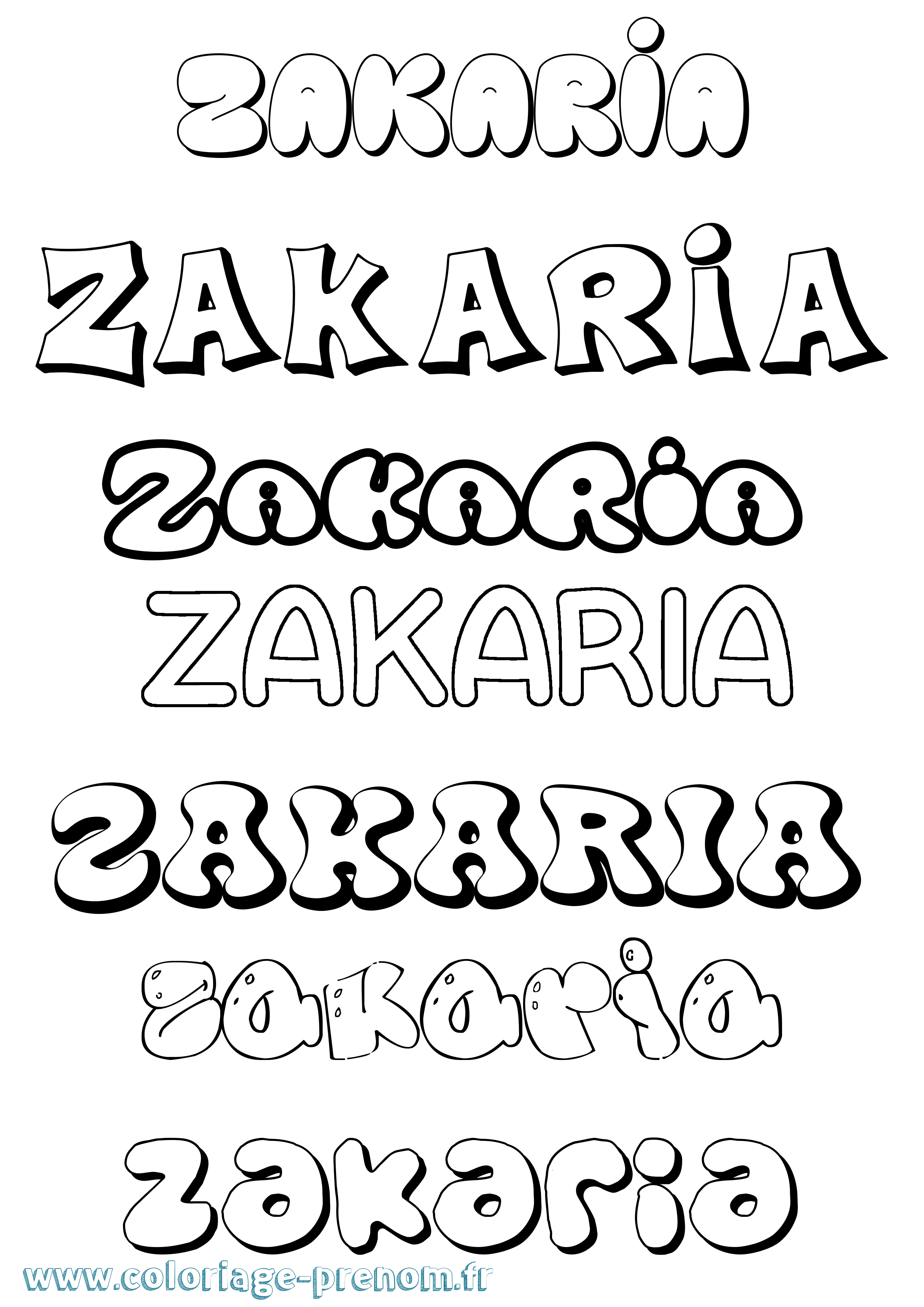 Coloriage prénom Zakaria Bubble