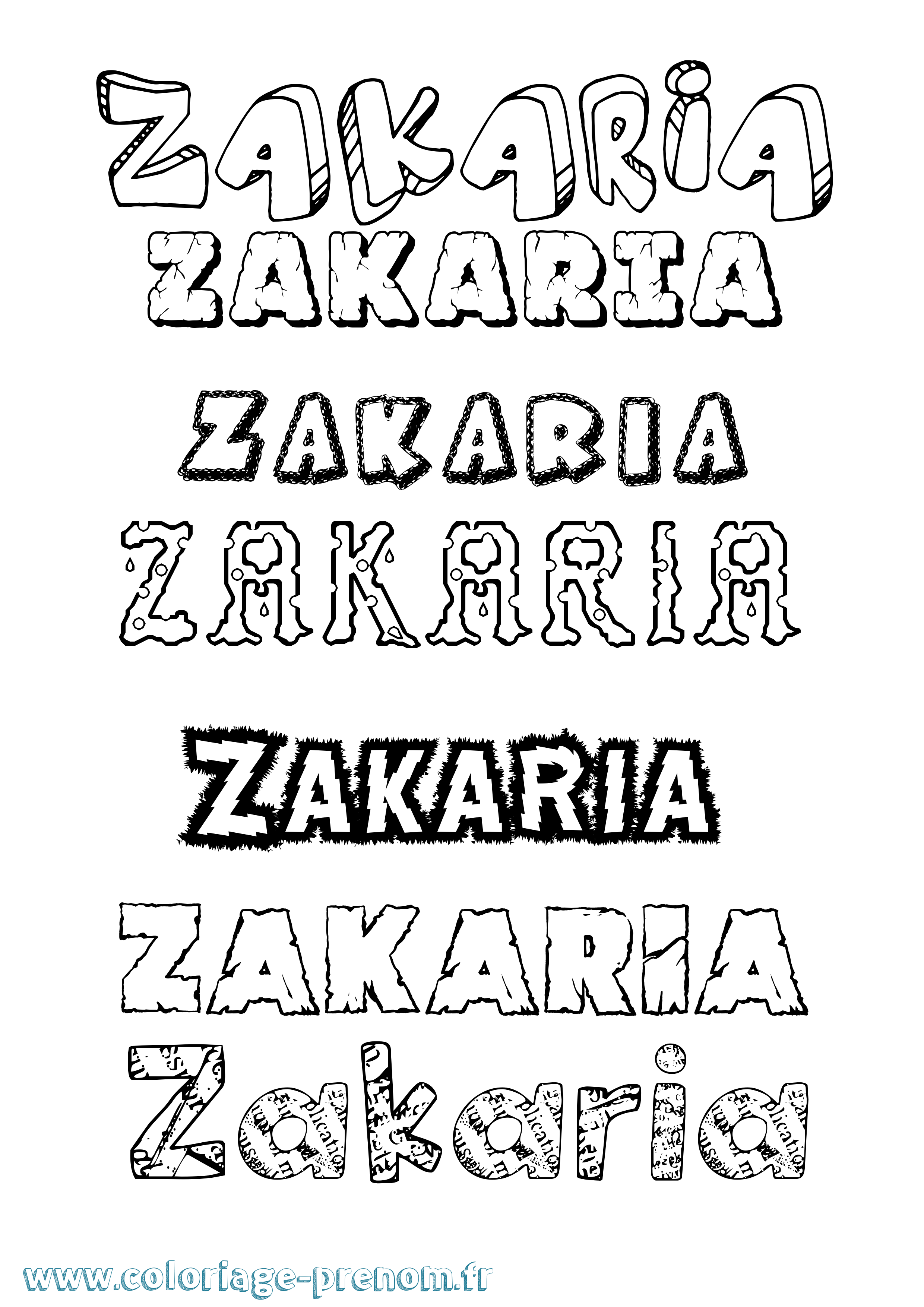 Coloriage prénom Zakaria Destructuré