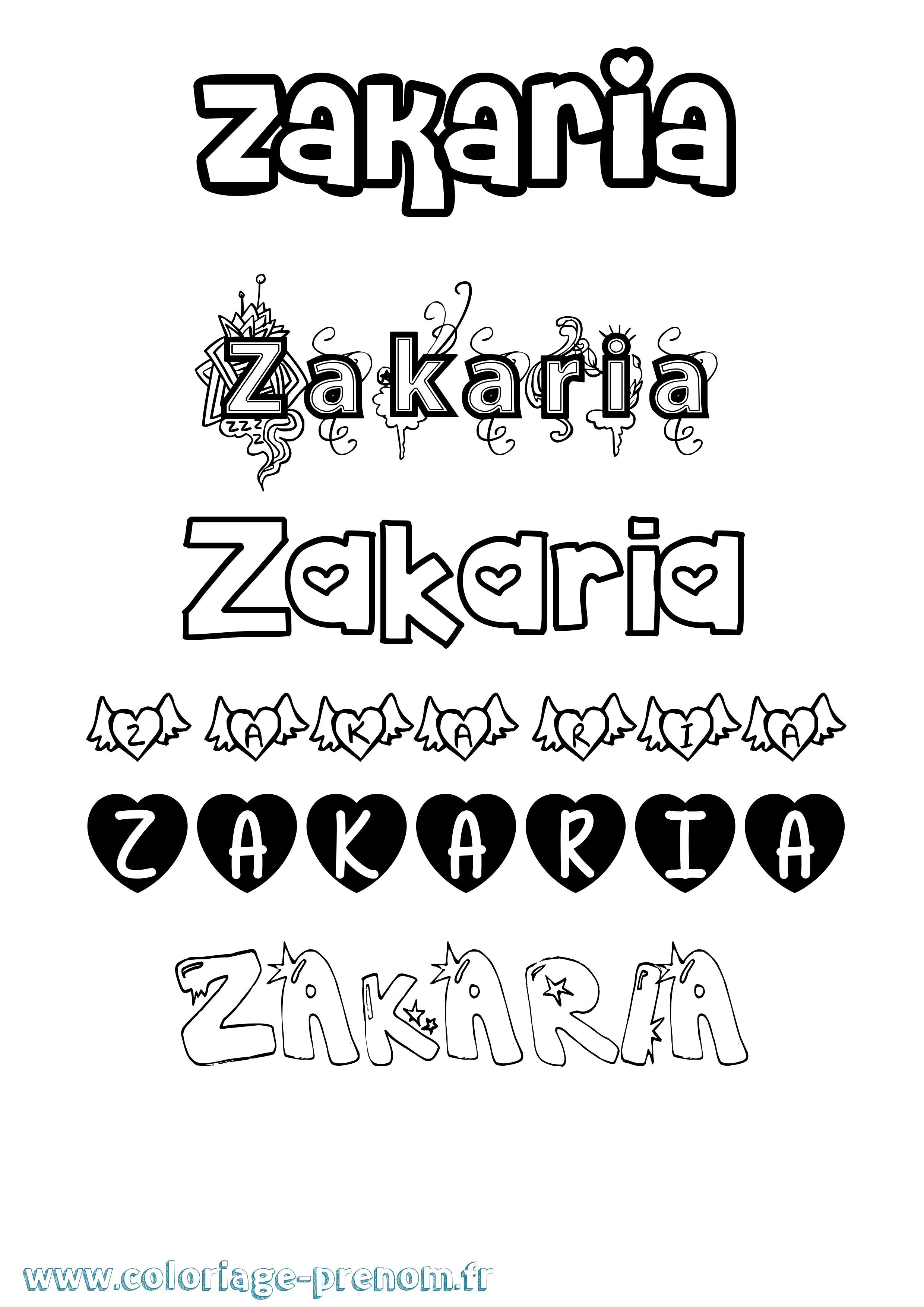 Coloriage prénom Zakaria Girly
