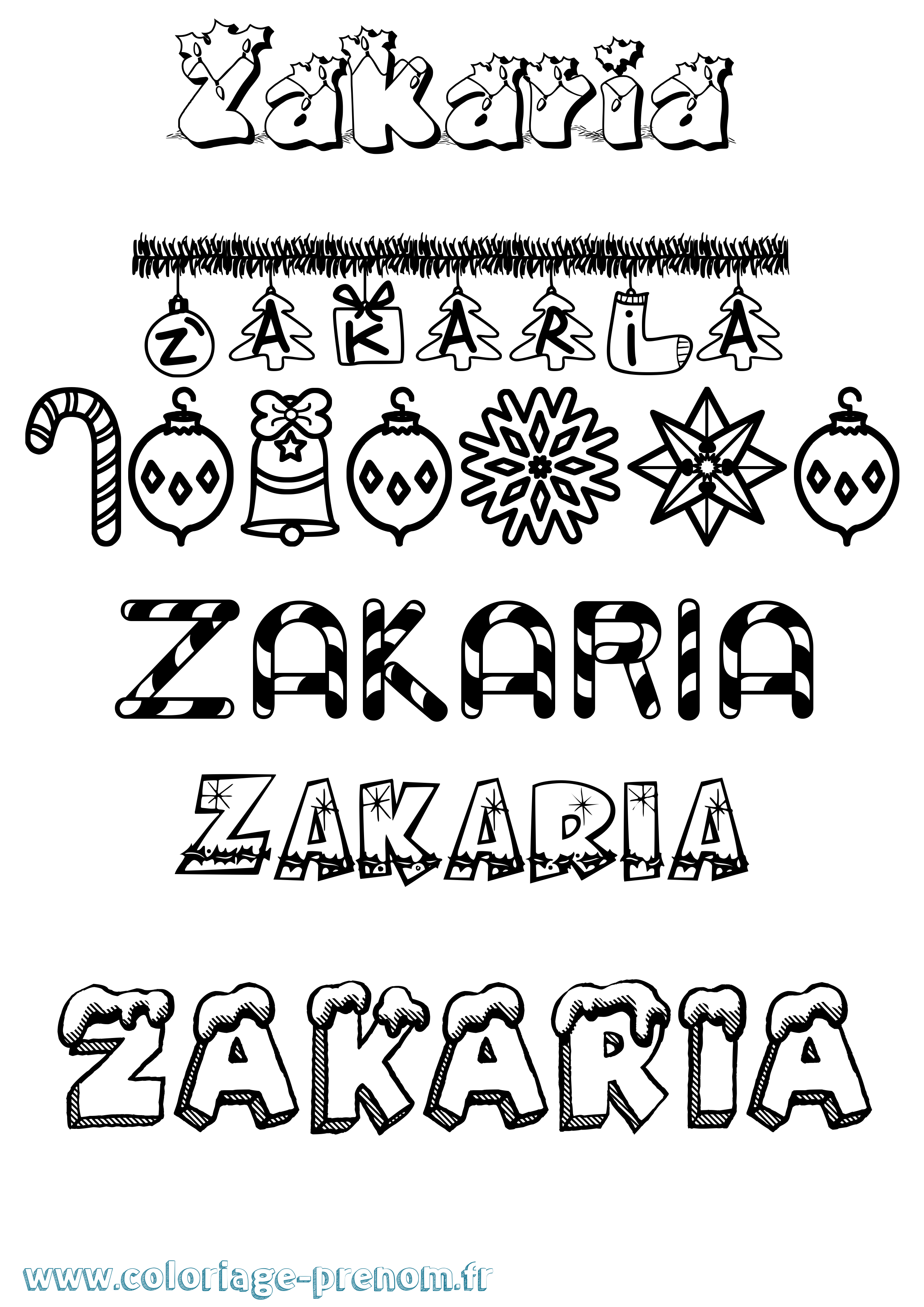 Coloriage prénom Zakaria Noël