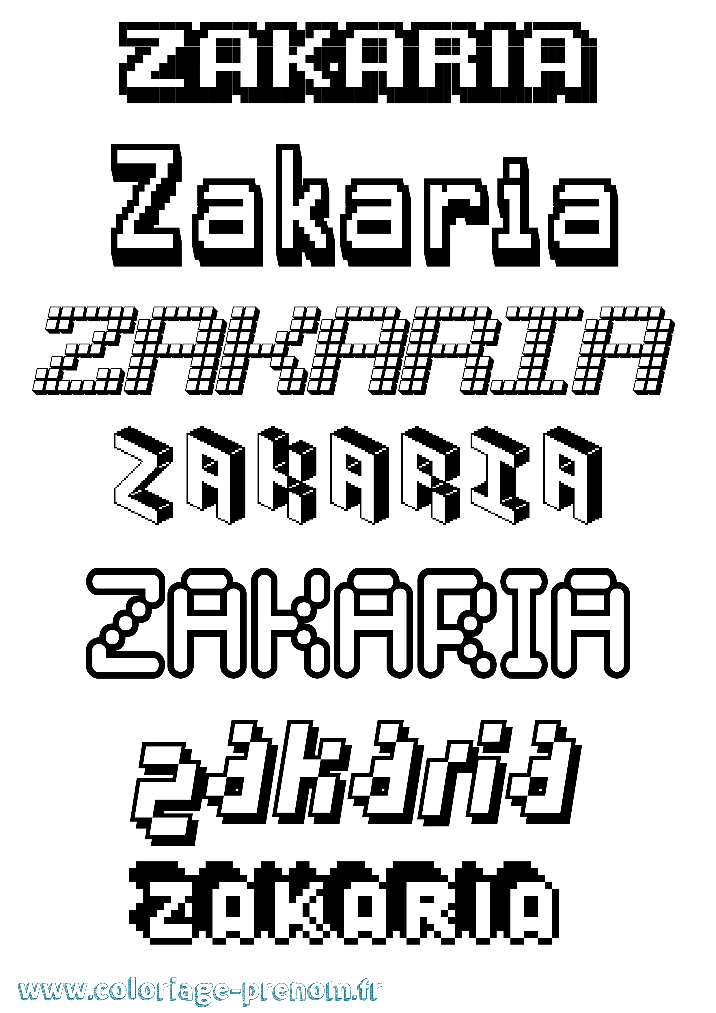 Coloriage prénom Zakaria Pixel