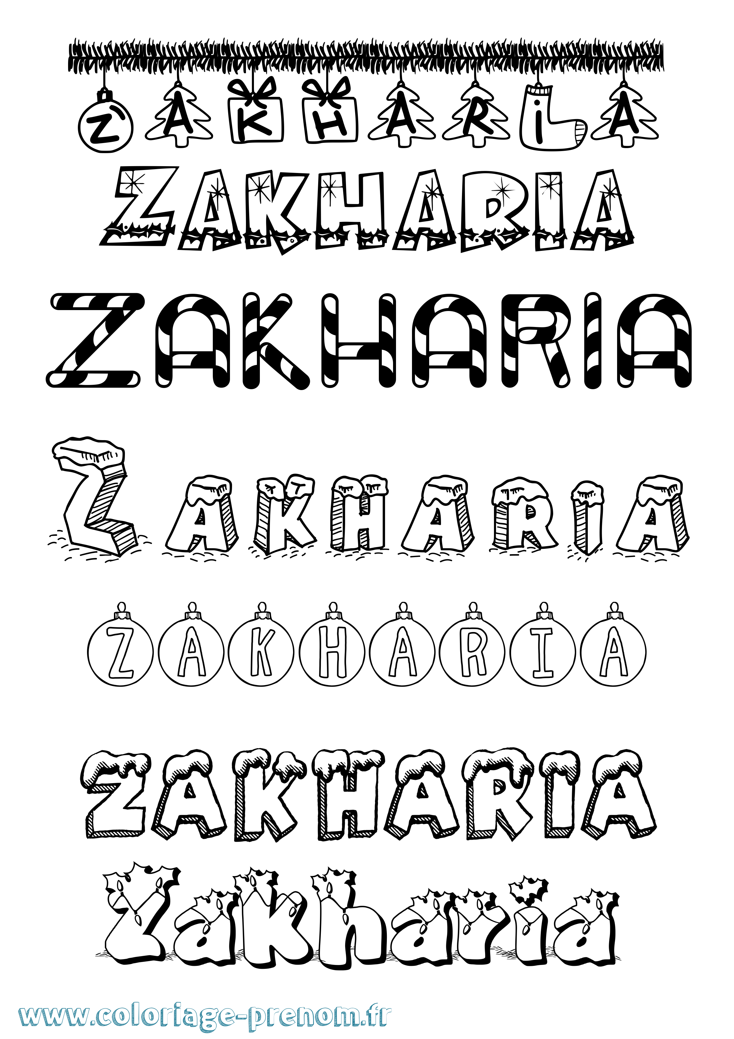 Coloriage Zakharia Noël Coloriage prénom Zakharia Noël