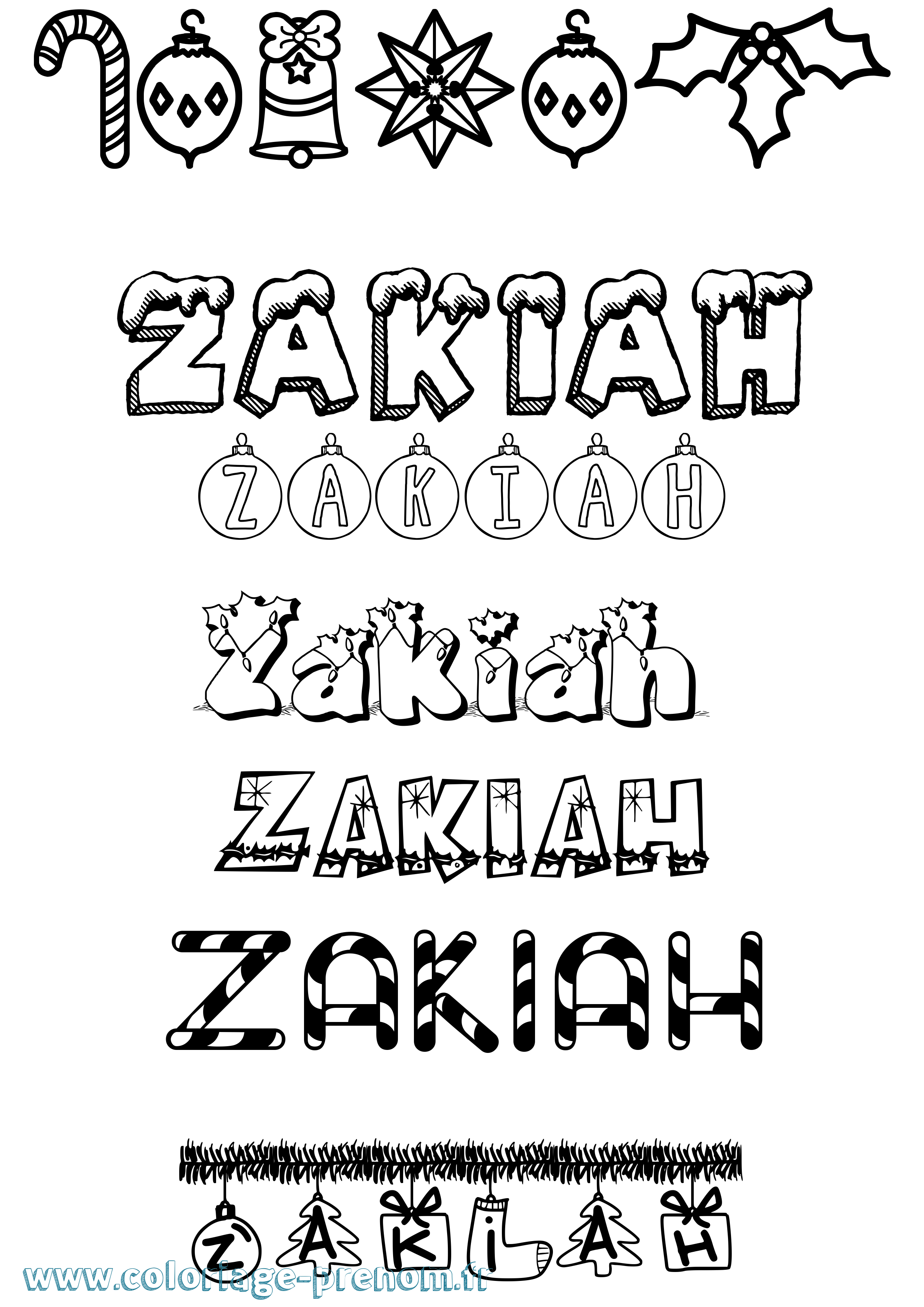 Coloriage Zakiah Noël Coloriage prénom Zakiah Noël
