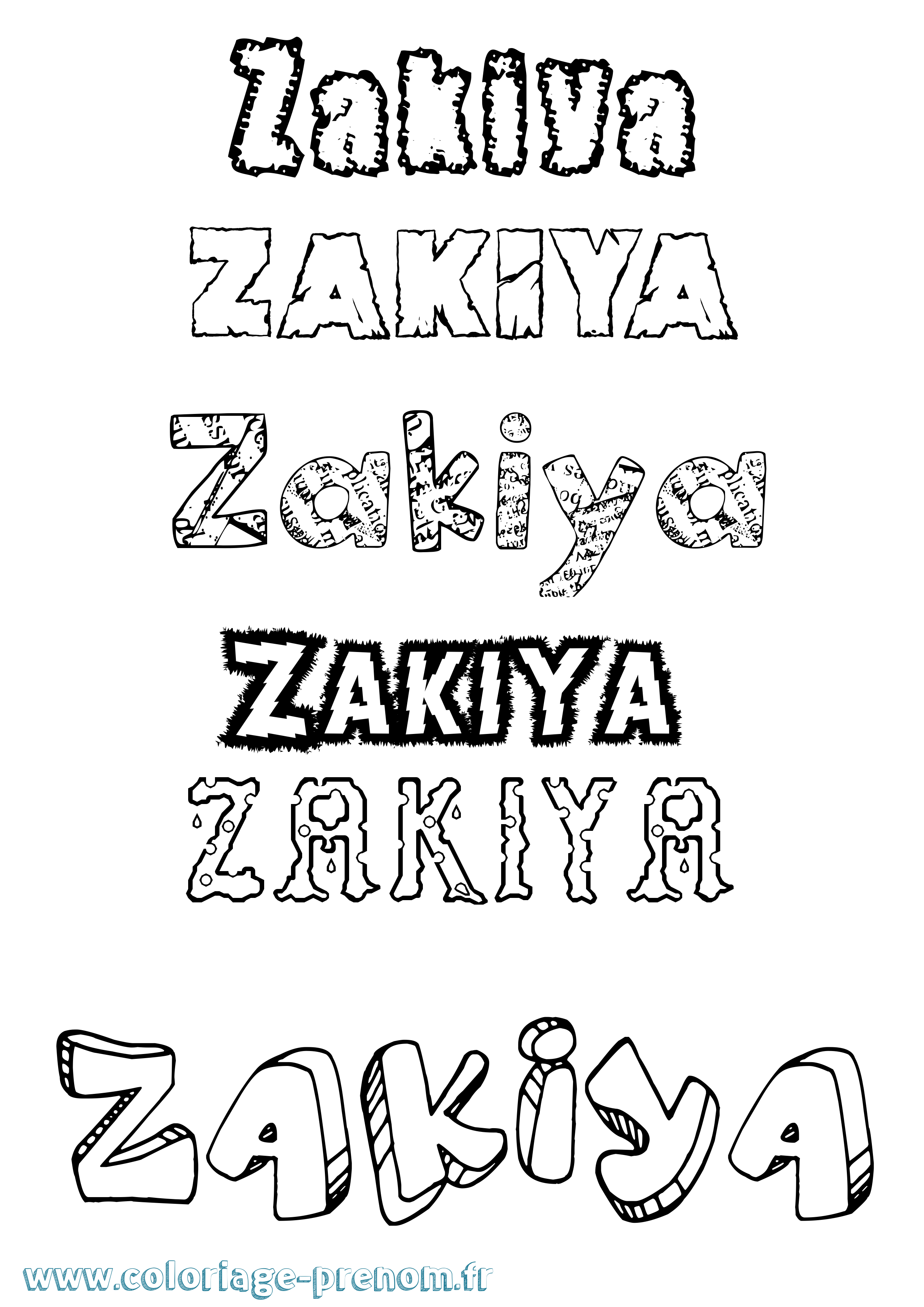 Coloriage prénom Zakiya Destructuré