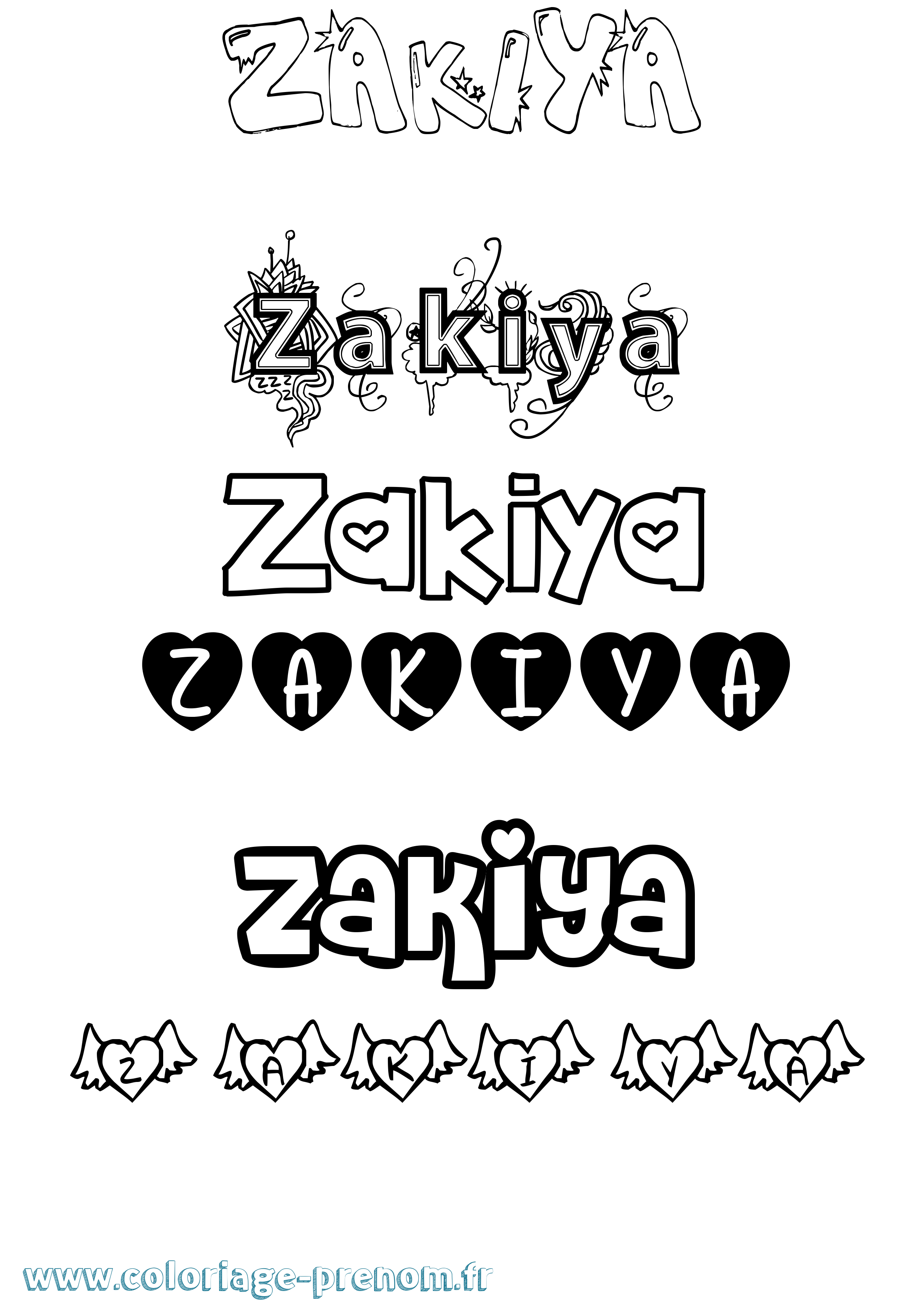 Coloriage prénom Zakiya Girly