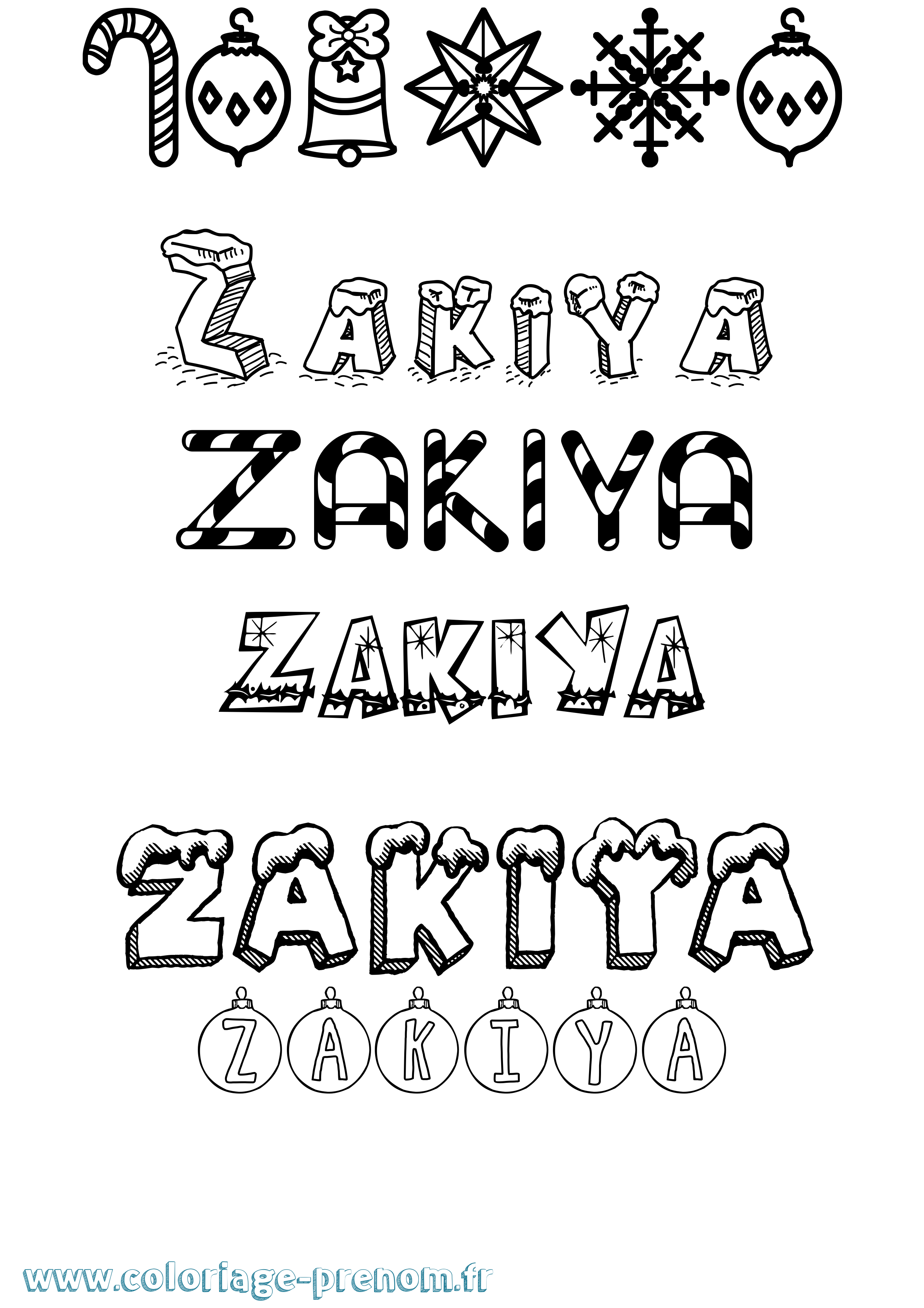 Coloriage prénom Zakiya Noël
