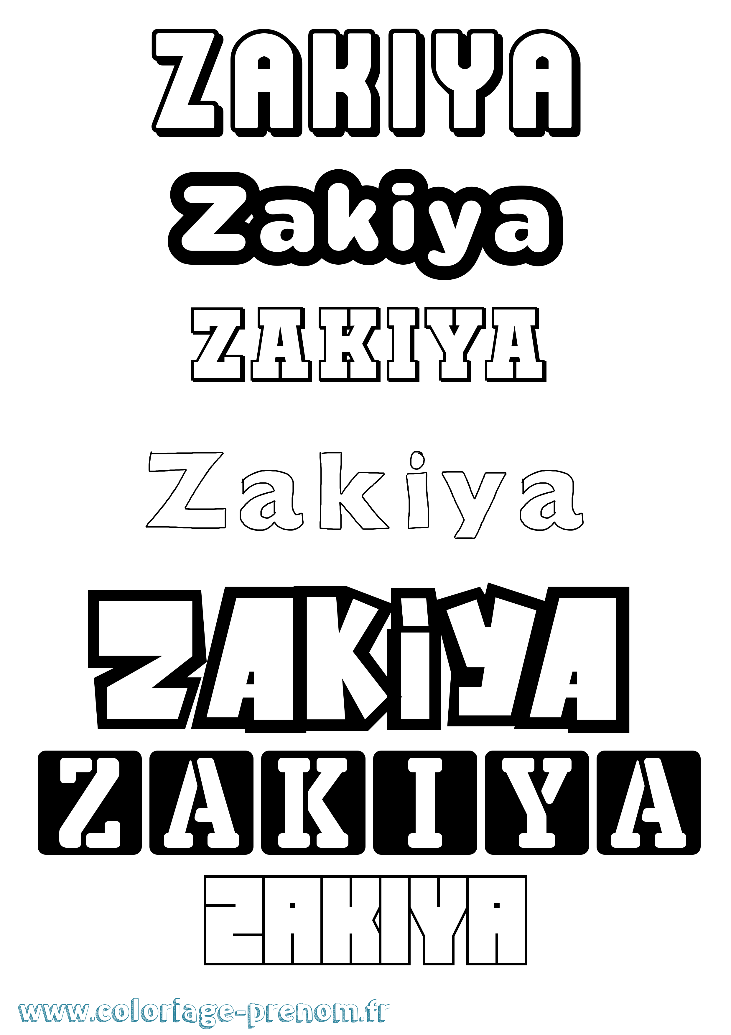 Coloriage prénom Zakiya Simple