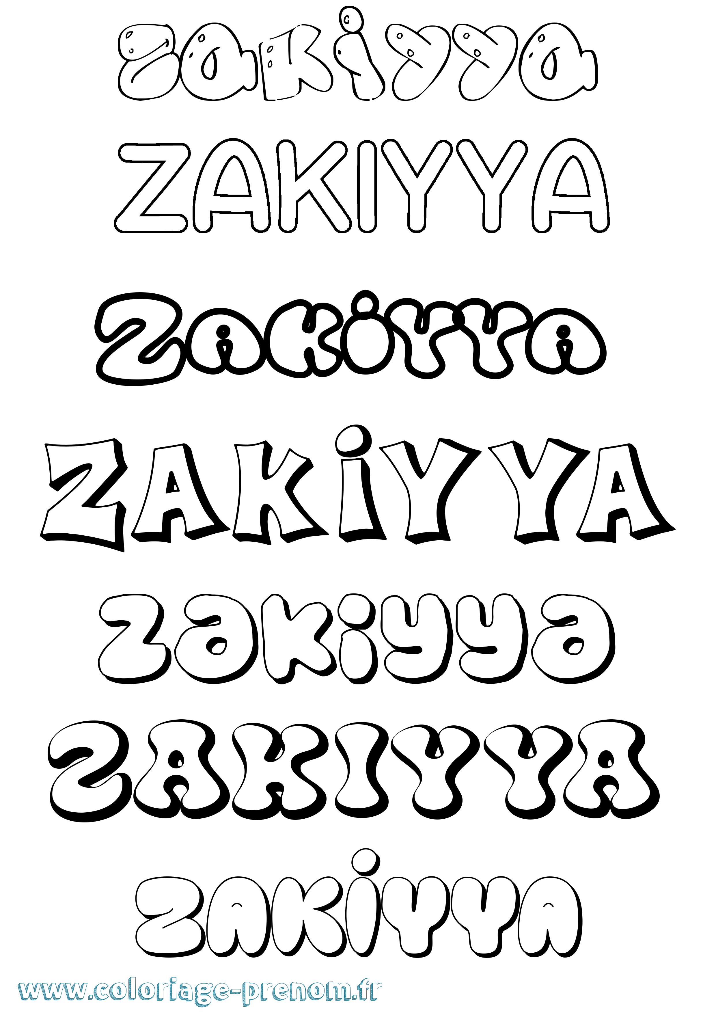 Coloriage prénom Zakiyya Bubble