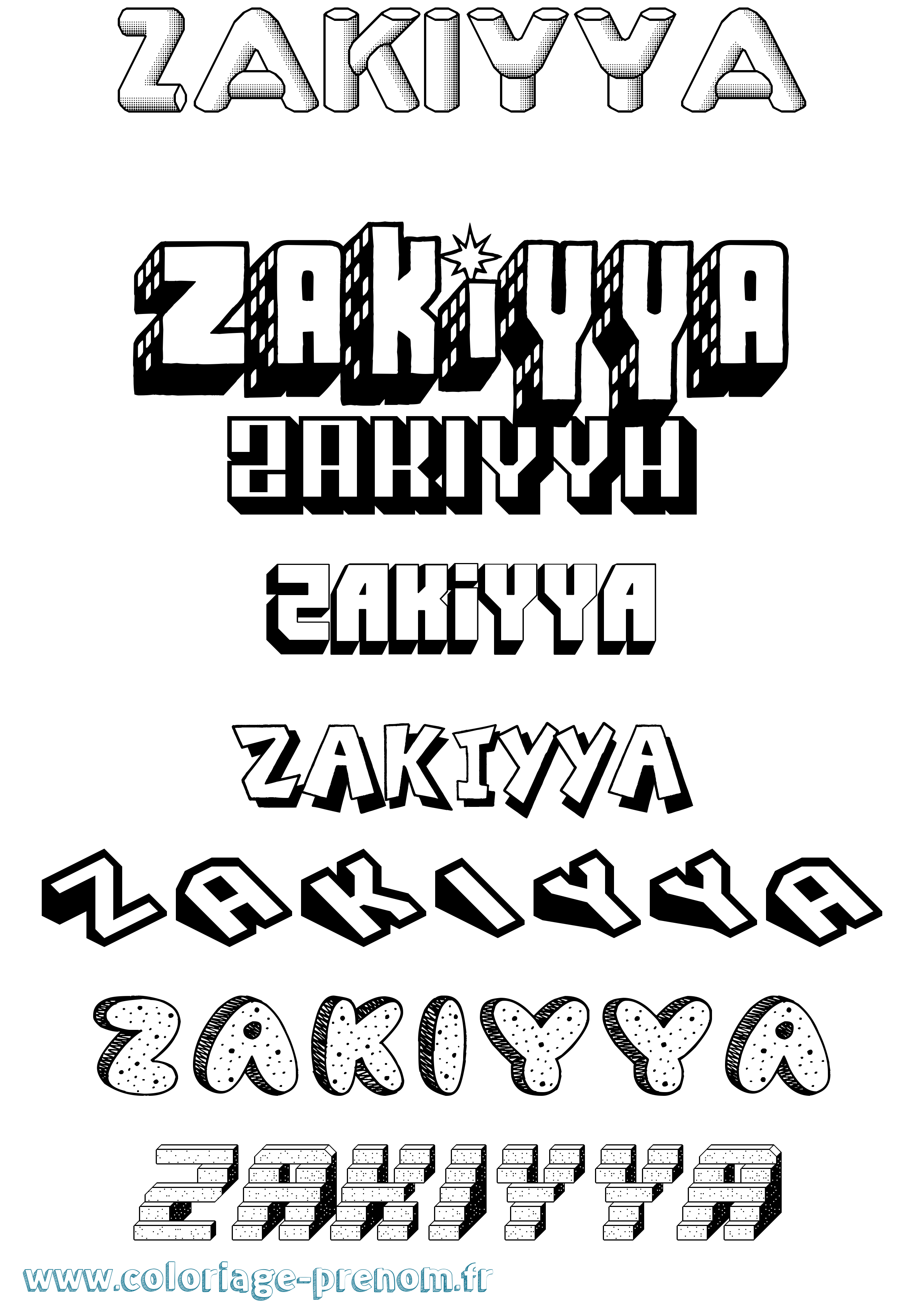 Coloriage prénom Zakiyya Effet 3D