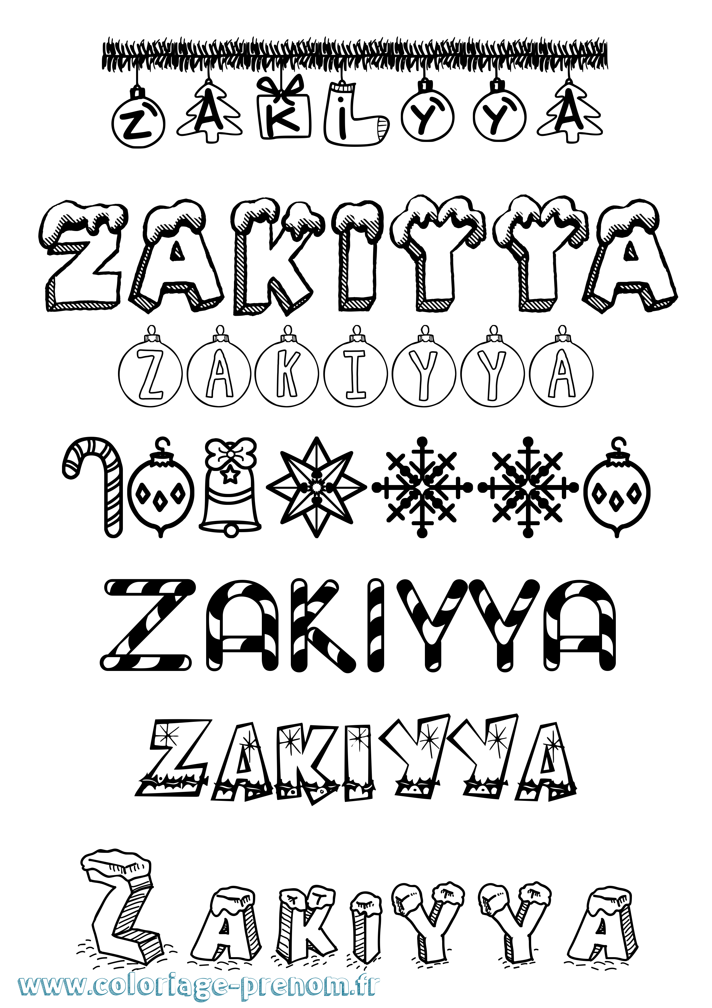 Coloriage prénom Zakiyya Noël