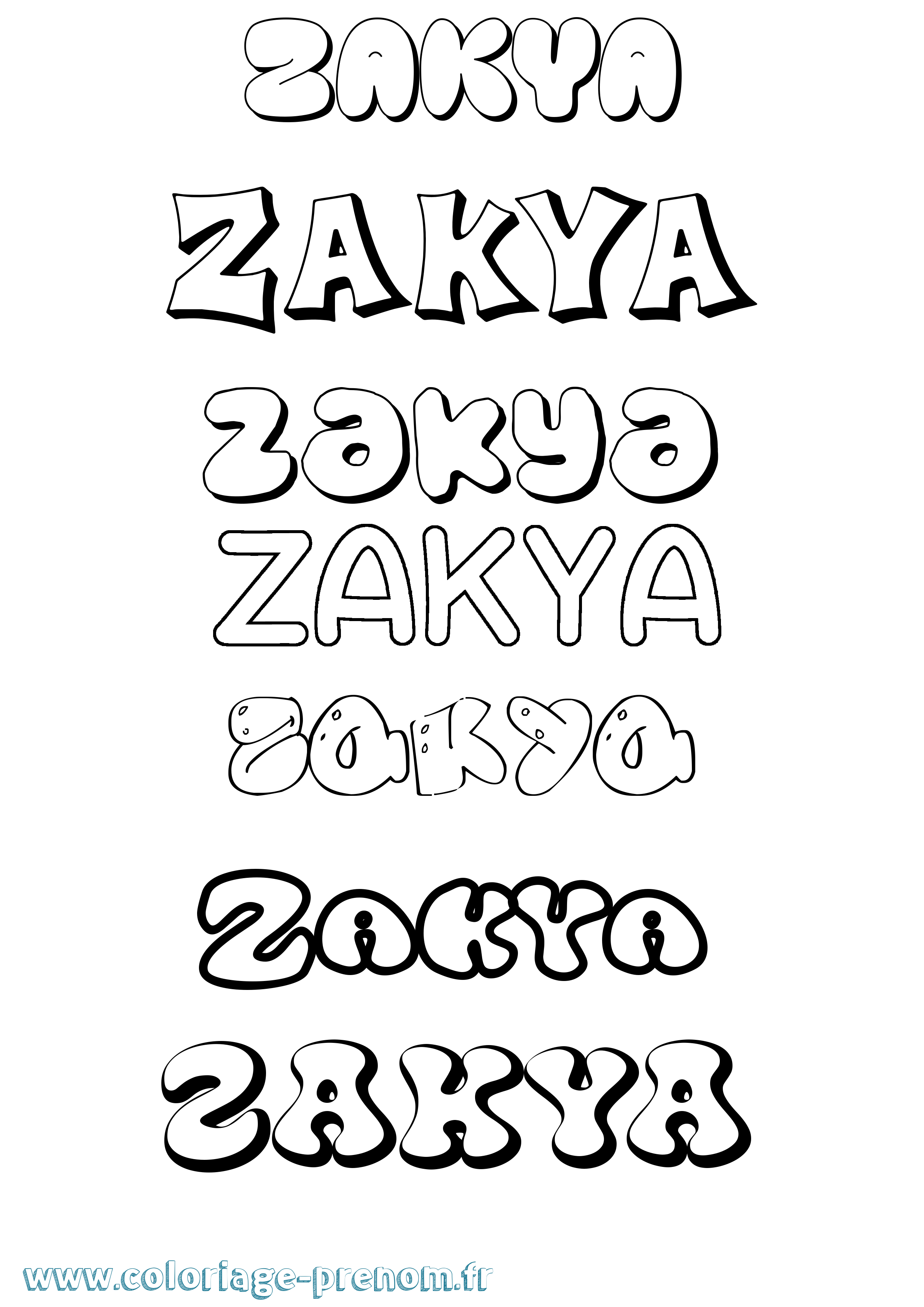 Coloriage prénom Zakya Bubble