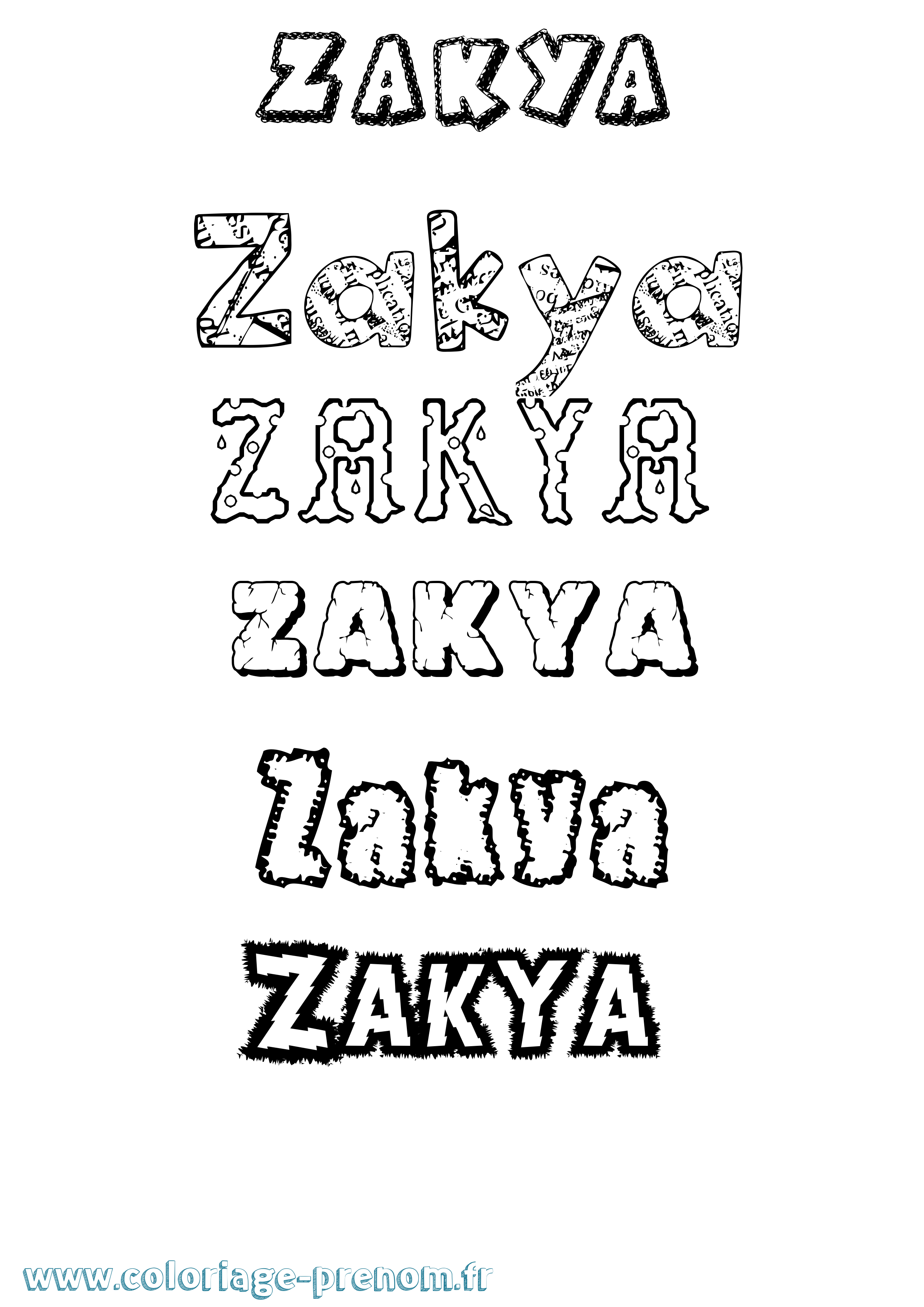 Coloriage prénom Zakya Destructuré