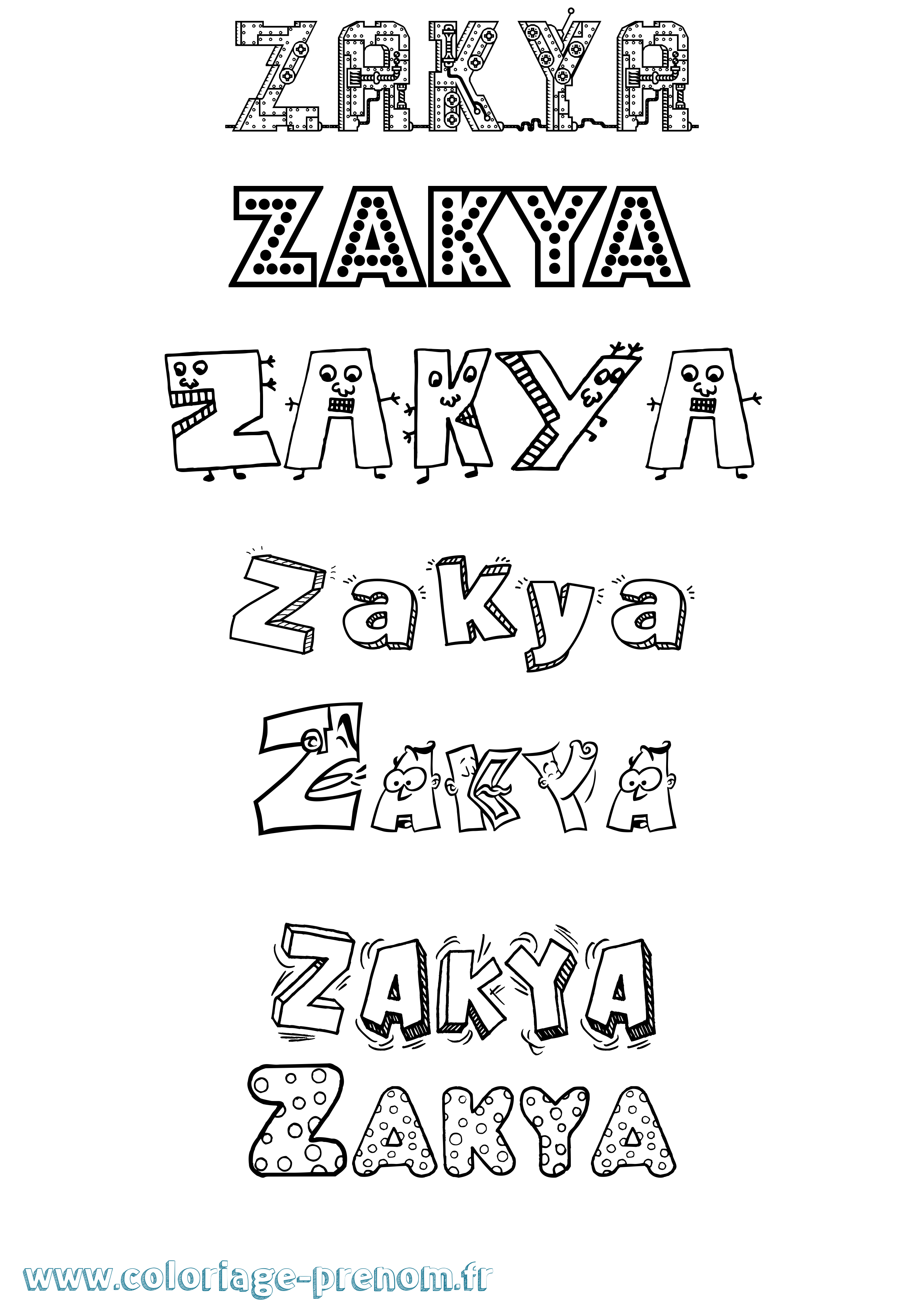 Coloriage prénom Zakya Fun