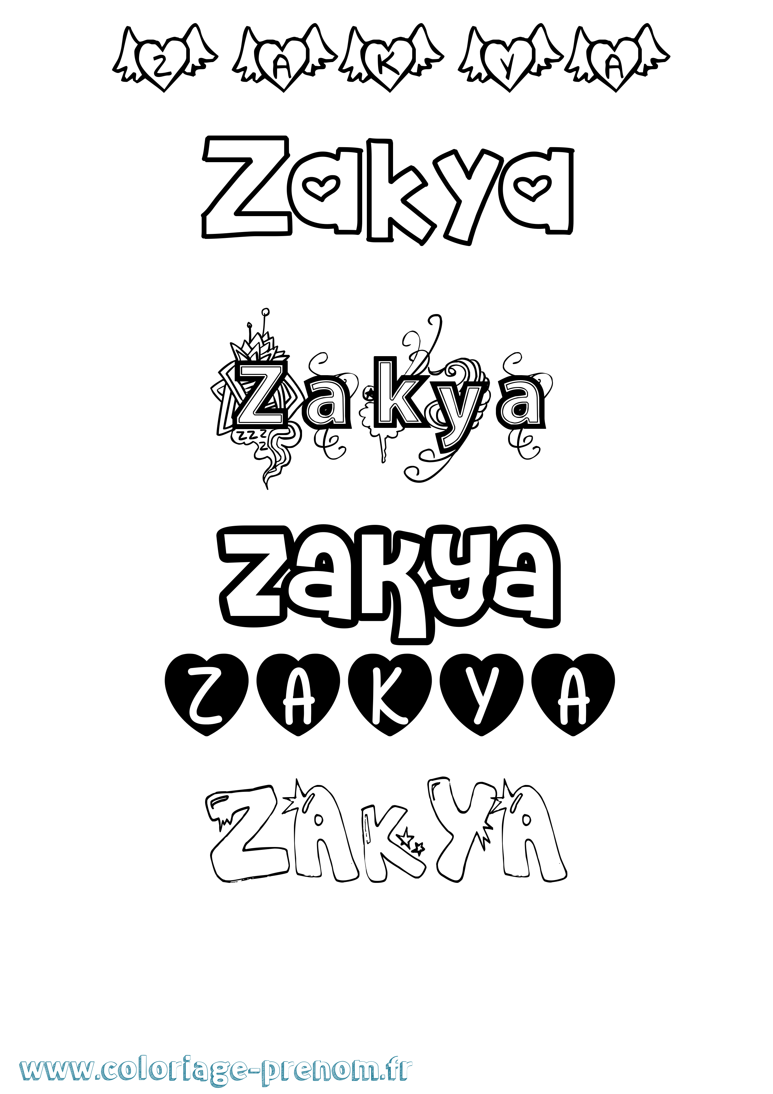 Coloriage prénom Zakya Girly