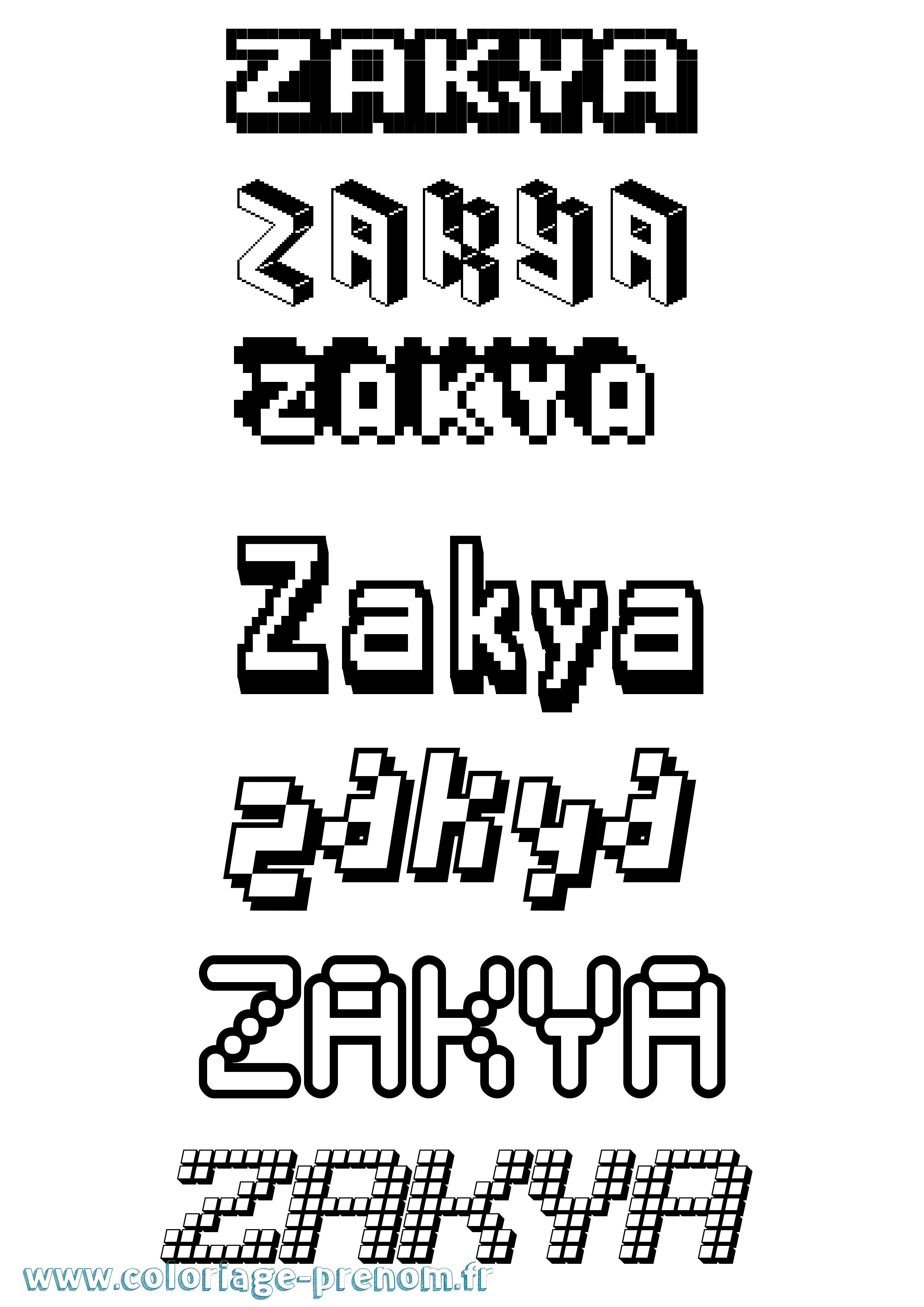 Coloriage prénom Zakya Pixel
