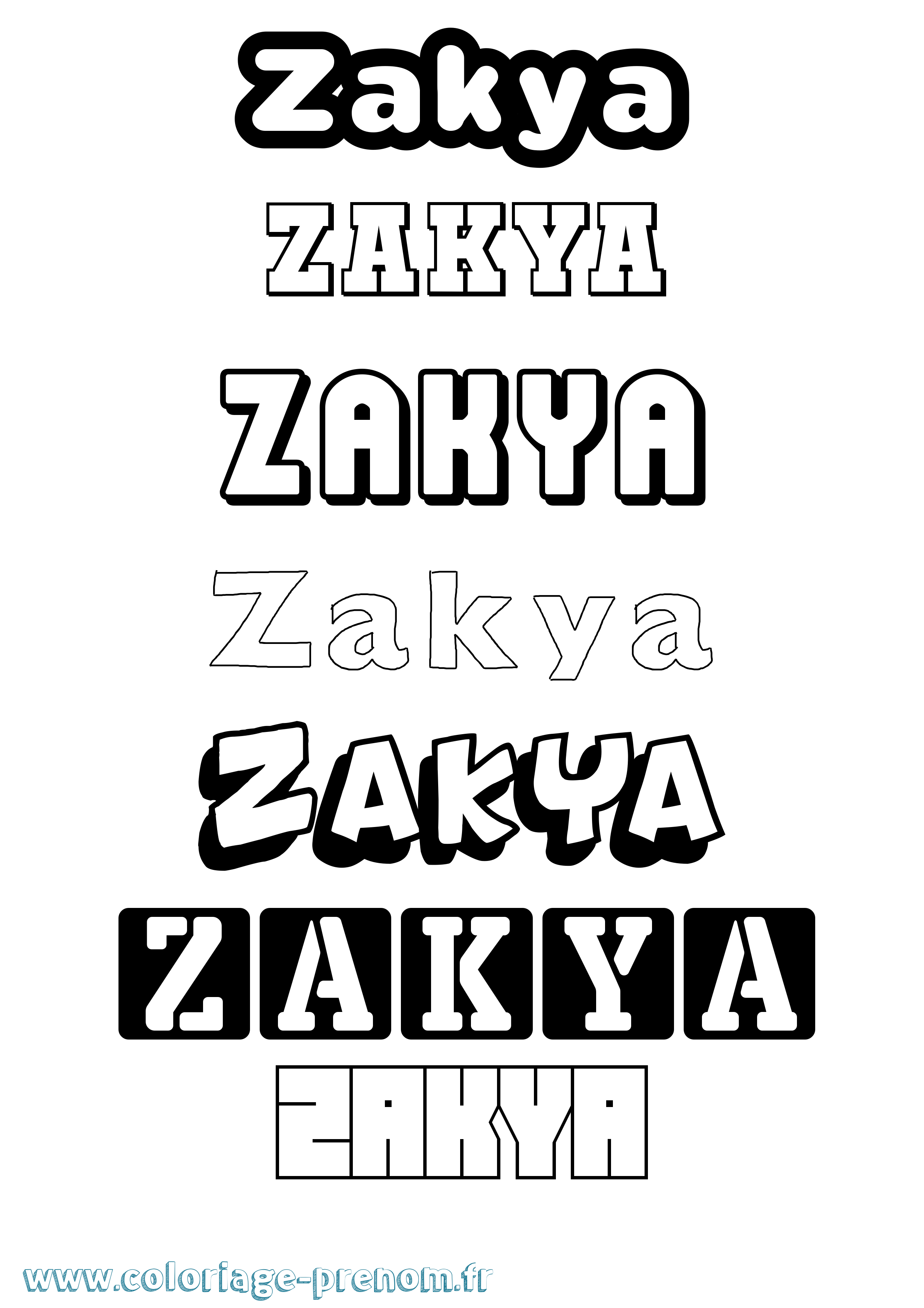 Coloriage prénom Zakya Simple