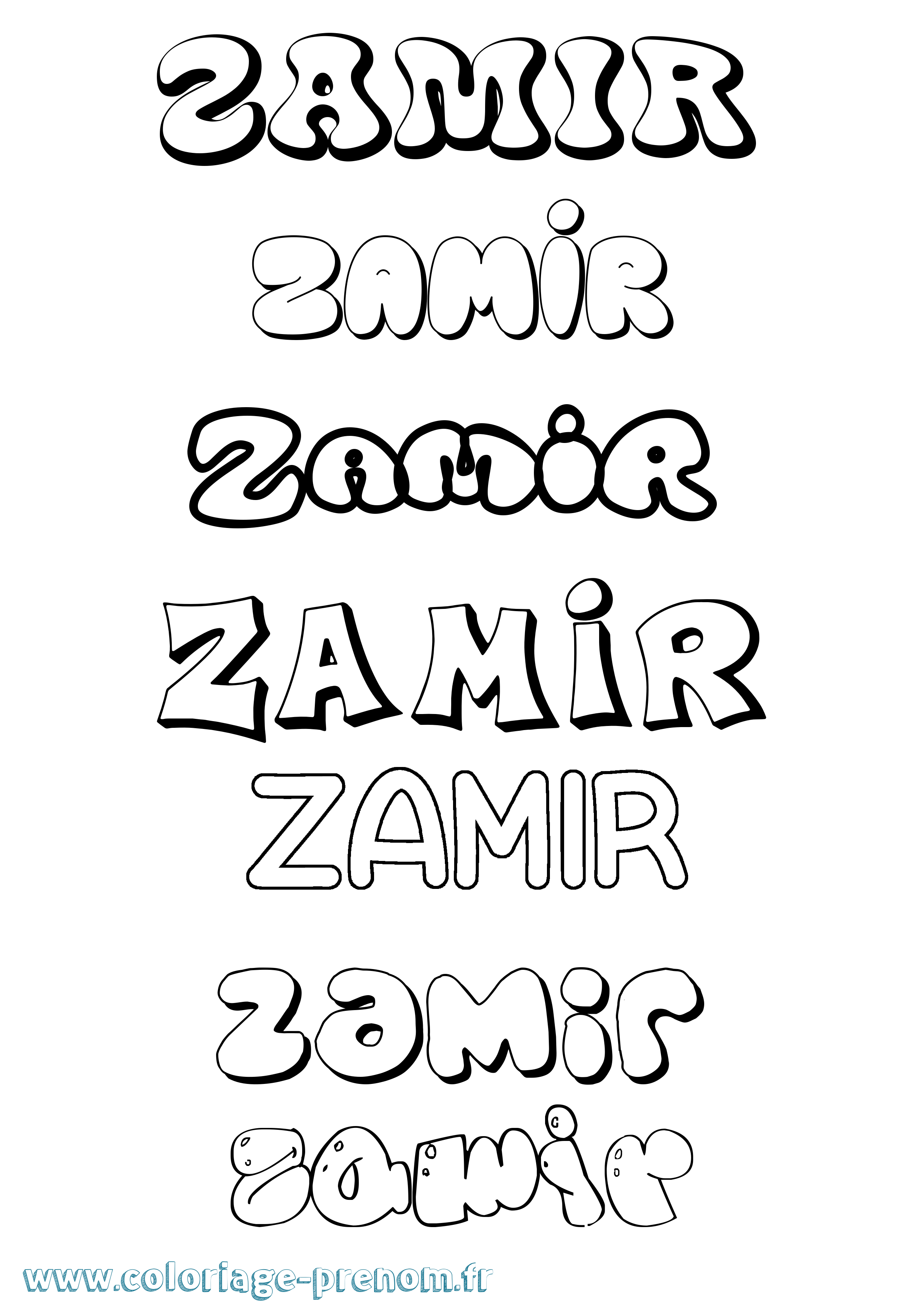 Coloriage prénom Zamir Bubble