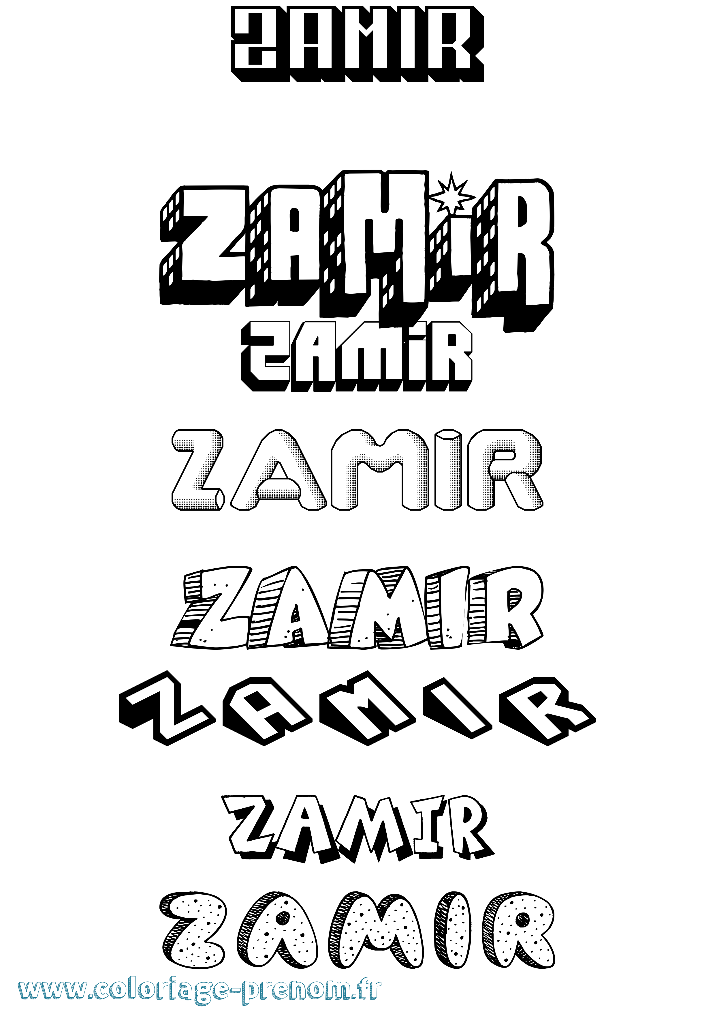 Coloriage prénom Zamir Effet 3D