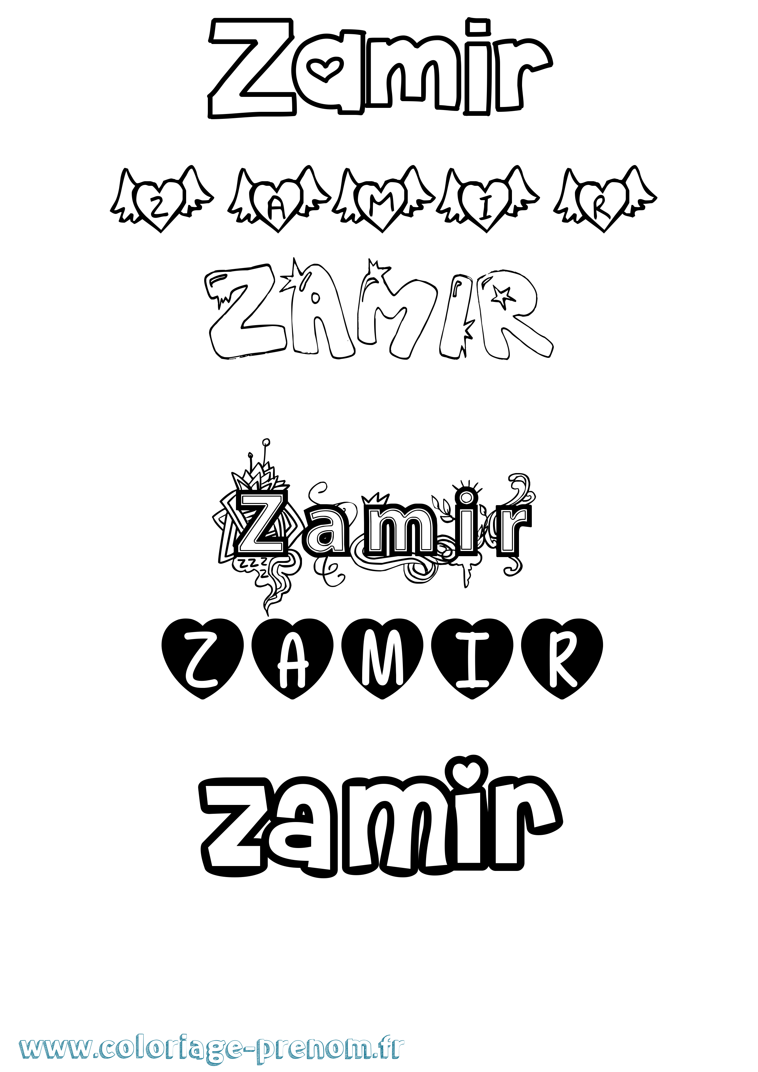 Coloriage prénom Zamir Girly