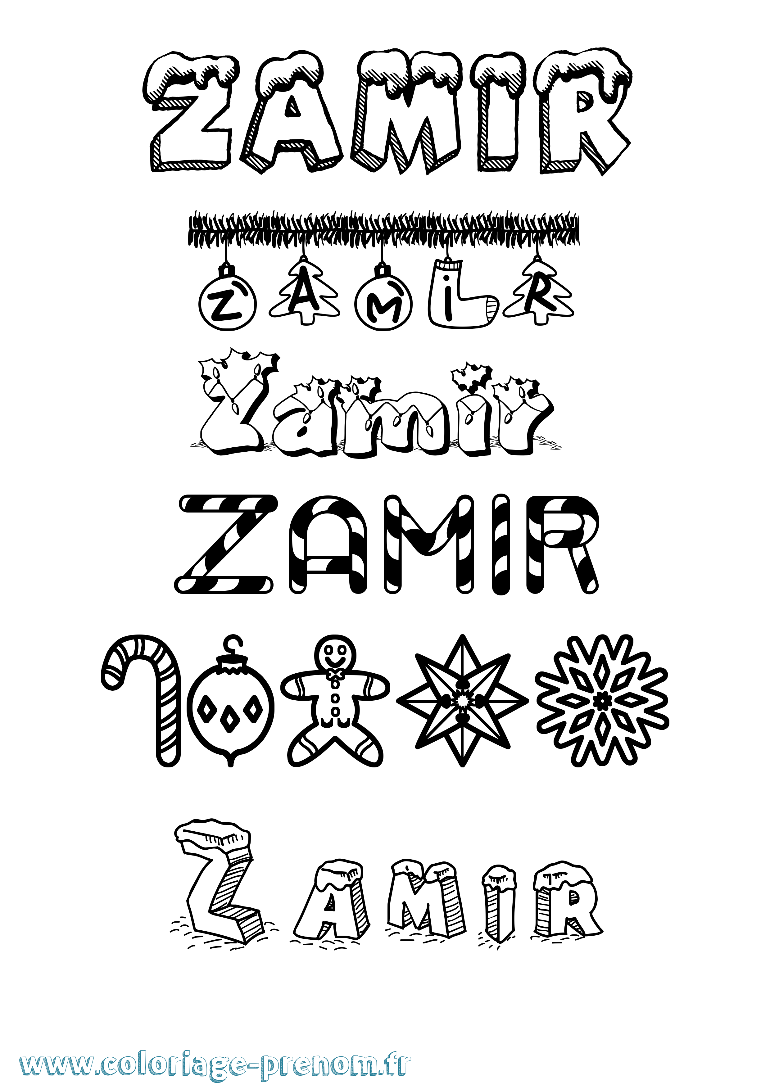 Coloriage prénom Zamir Noël
