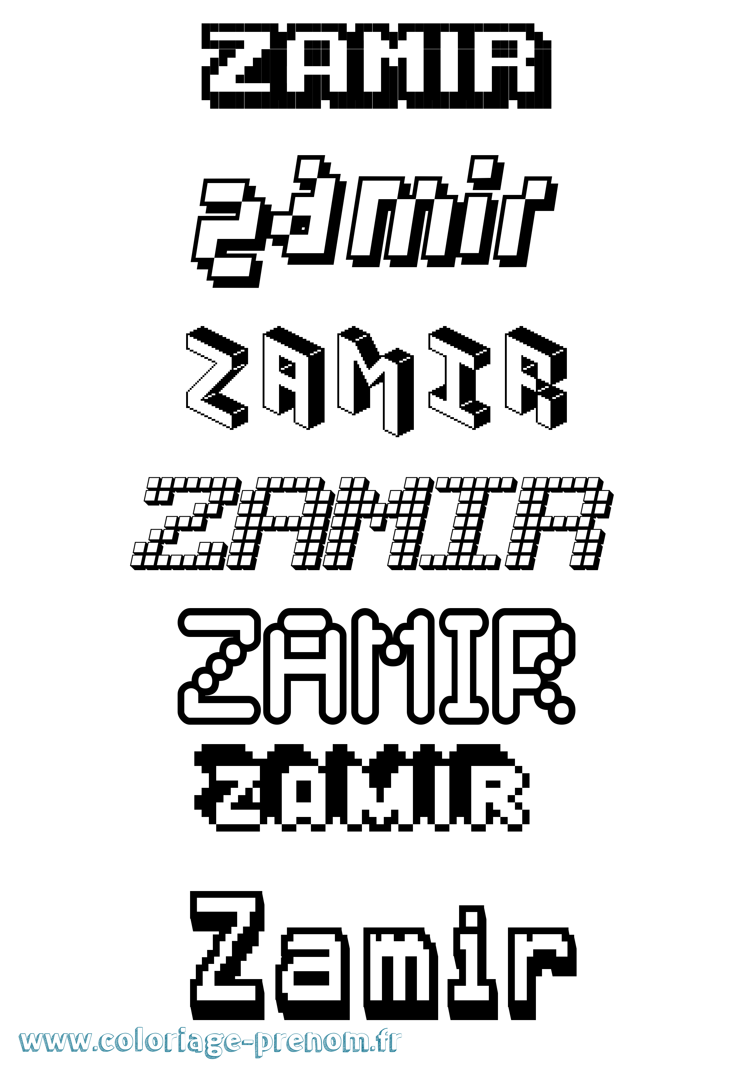 Coloriage prénom Zamir Pixel