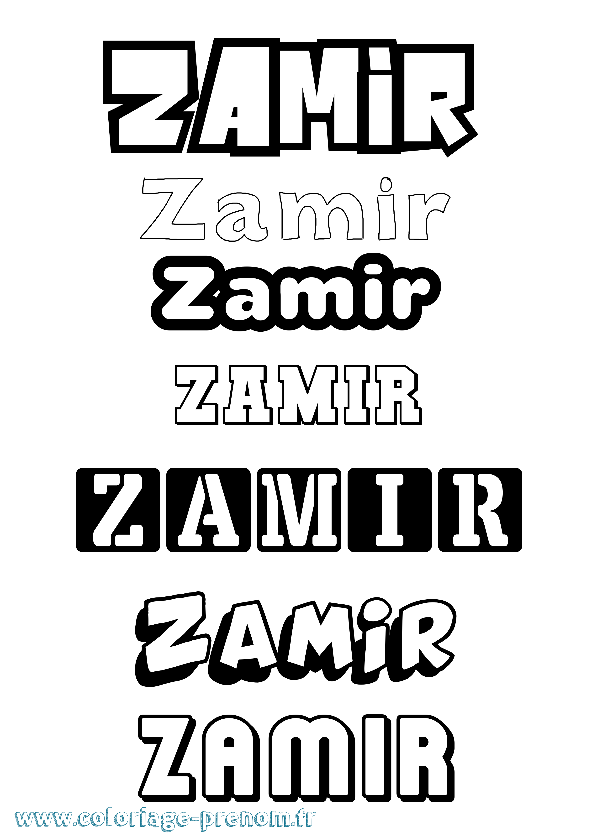 Coloriage prénom Zamir Simple